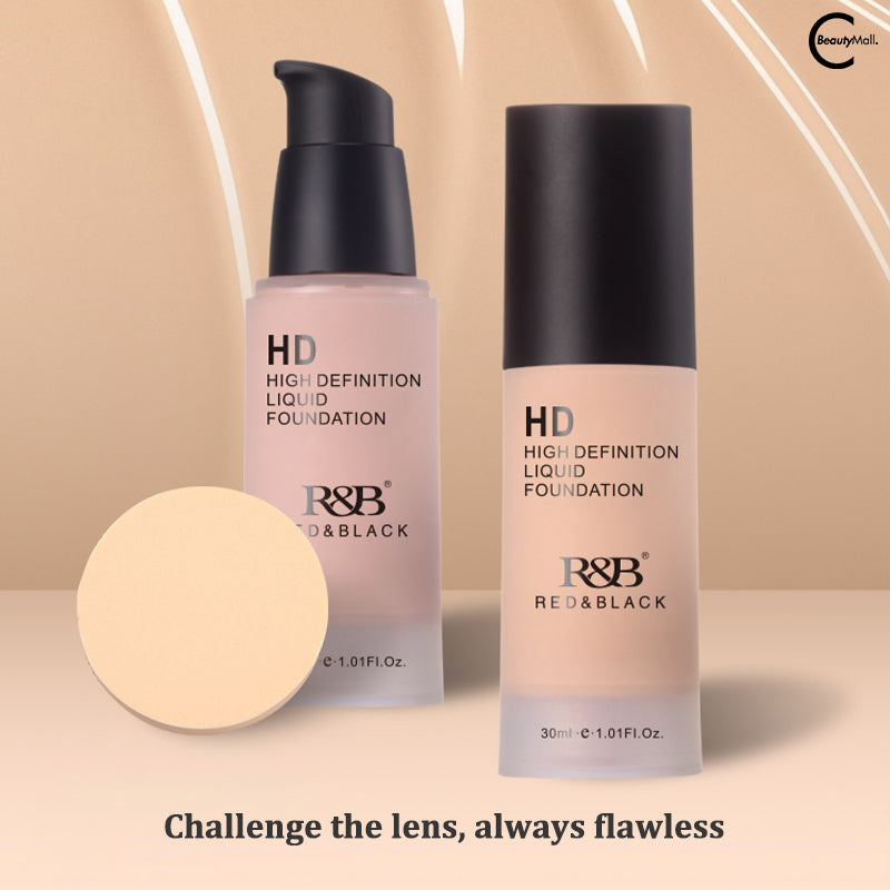 Red & Black Mineral HD Liquid Foundation - Full Coverage, Oil-Free, Long Lasting Makeup for Flawless Skin | Perfect for Daily Wear, Special Occasions & Photography