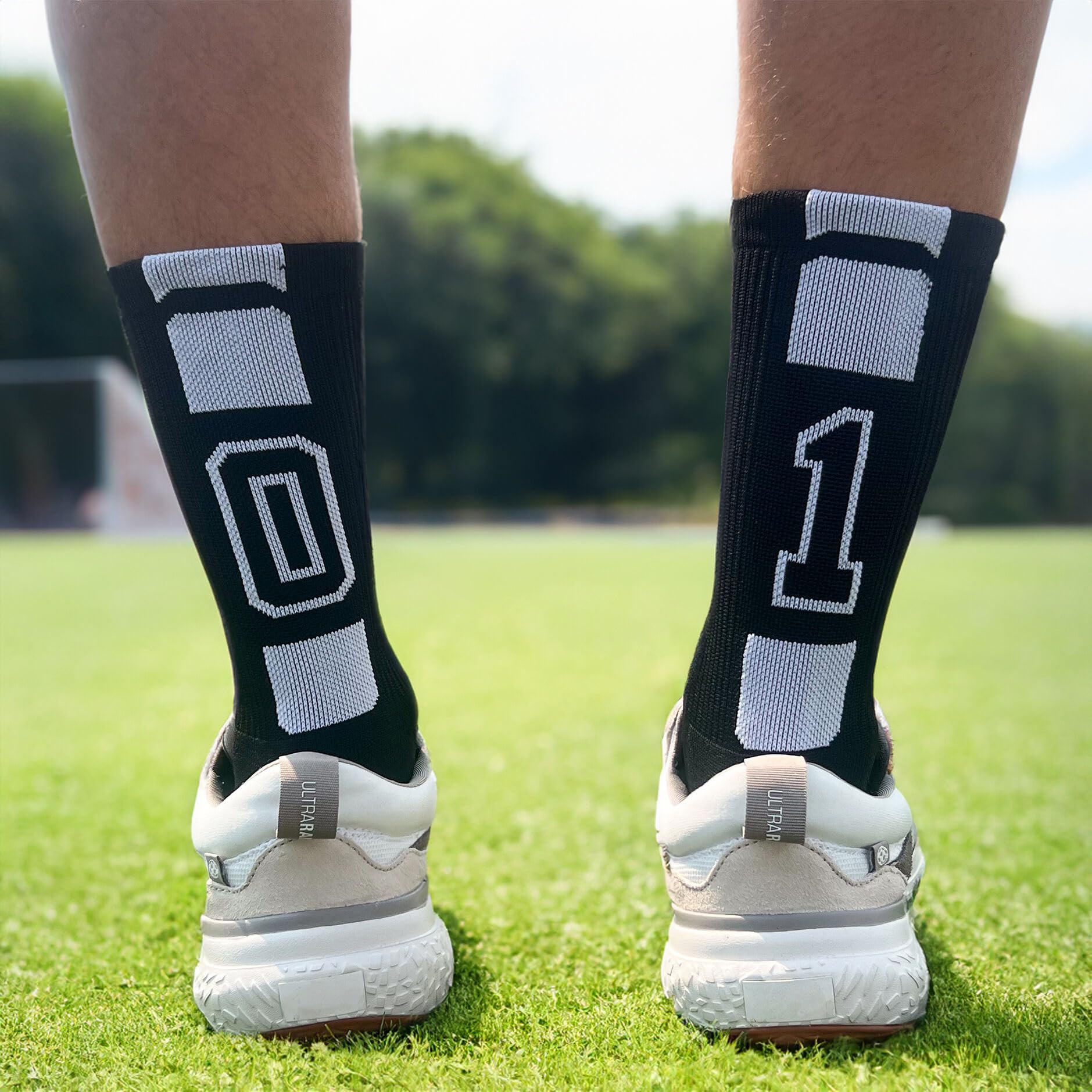 Custom Team Number Socks for Youth & Adult - Athletic Performance Socks with Black Numbers | Choose Your Number for Basketball, Soccer & Baseball Games
