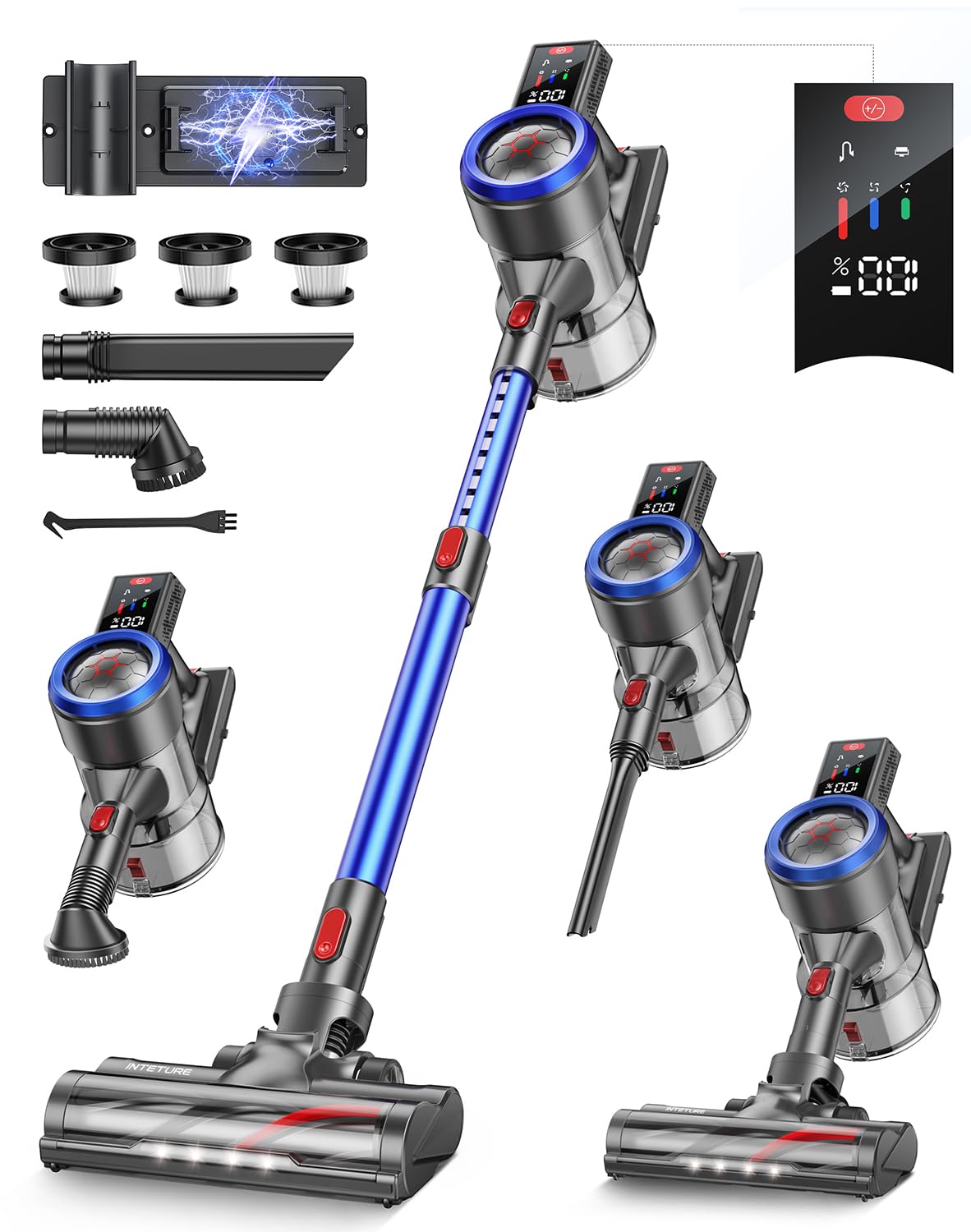 Powerful 450W Cordless Vacuum Cleaner with 40Kpa Suction & 55 Min Runtime - Lightweight Stick Vacuum for Hard Floors, Carpets & Pet Hair - Rechargeable Wall Mount & Touch Display - Perfect for Home Cleaning & Pet Owners