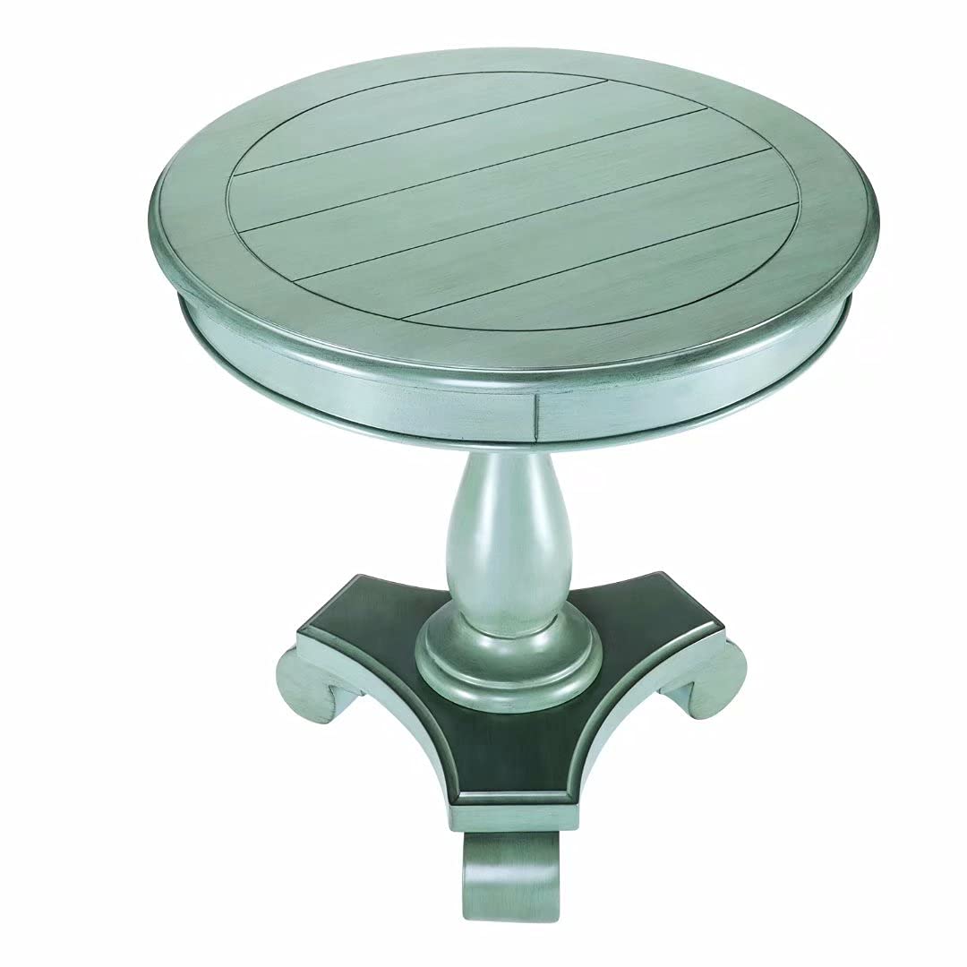Vintage Teal Round Pedestal End Table - 26