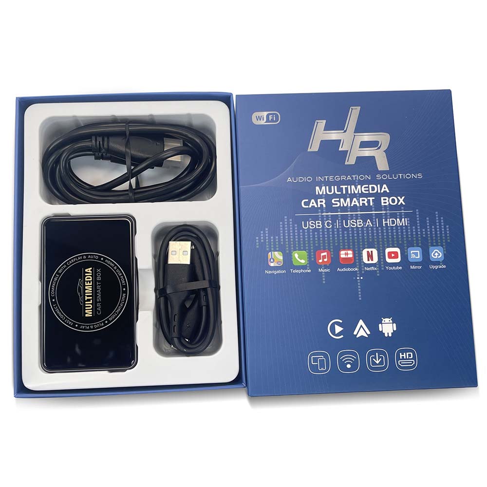 HR1 Multimedia Plug & Play Car Smart Box - HD Audio Video Solutions for Android & iOS | Perfect for Road Trips, Commuting & In-Car Entertainment