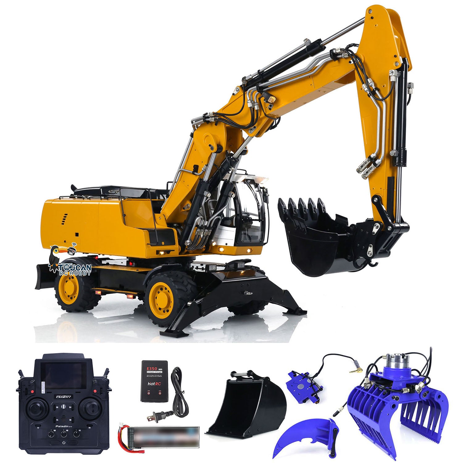 1/14 Scale Wheeled RC Hydraulic Excavator - R946 PL18EV Remote Control Construction Toy with Tiltable Clamshell Bucket & Grabber | Realistic Simulation for Kids & Adults | Perfect for Construction Play, Sandbox Digging & Backyard Excavation Fun