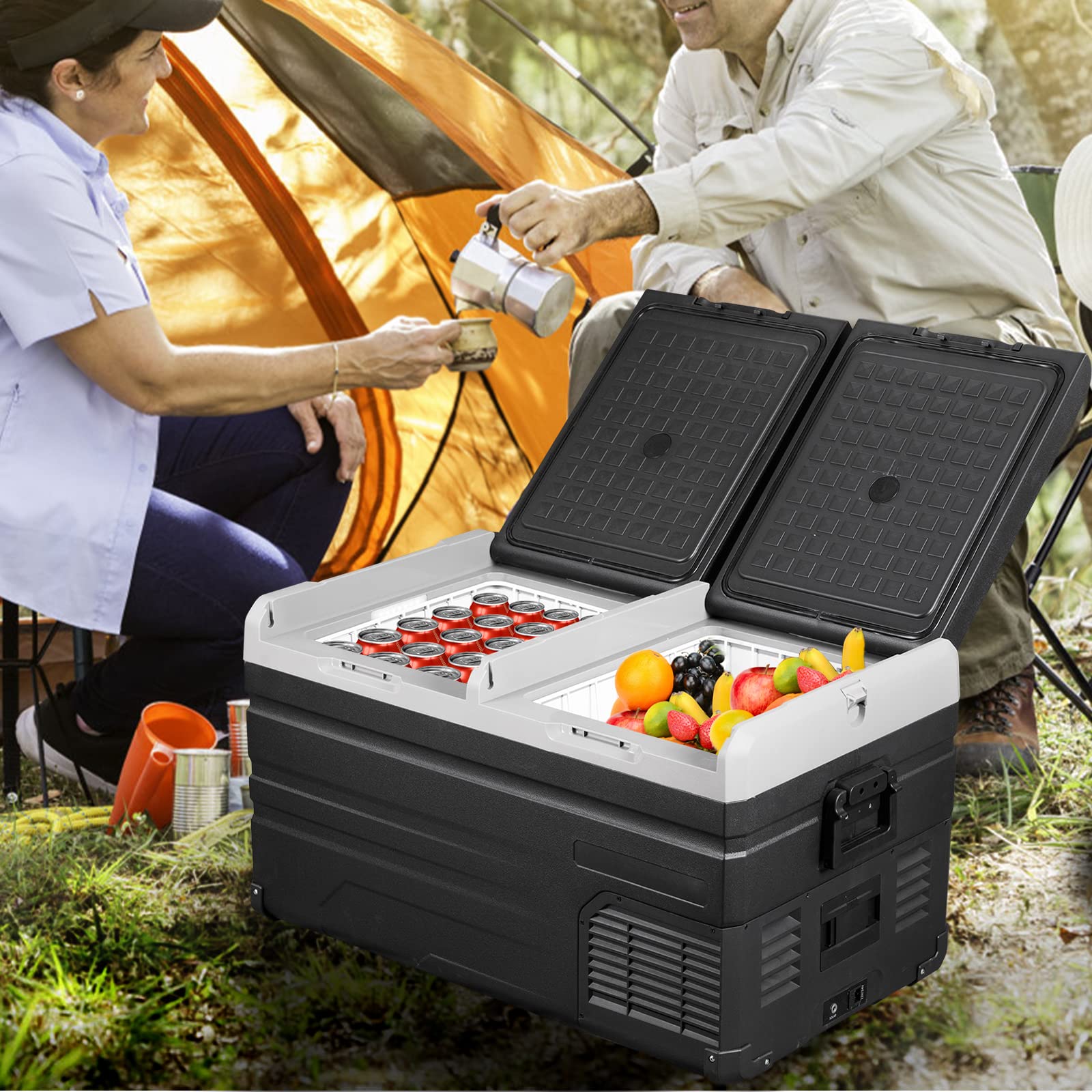 VEVOR 12V/24V DC & 110-240V AC 80 Quart Dual Door Portable Refrigerator Freezer - Electric Compressor Cooler for Truck, RV, Boat, Camping, Travel & Home Use | Compact Fridge for Food, Drinks & Medication Storage