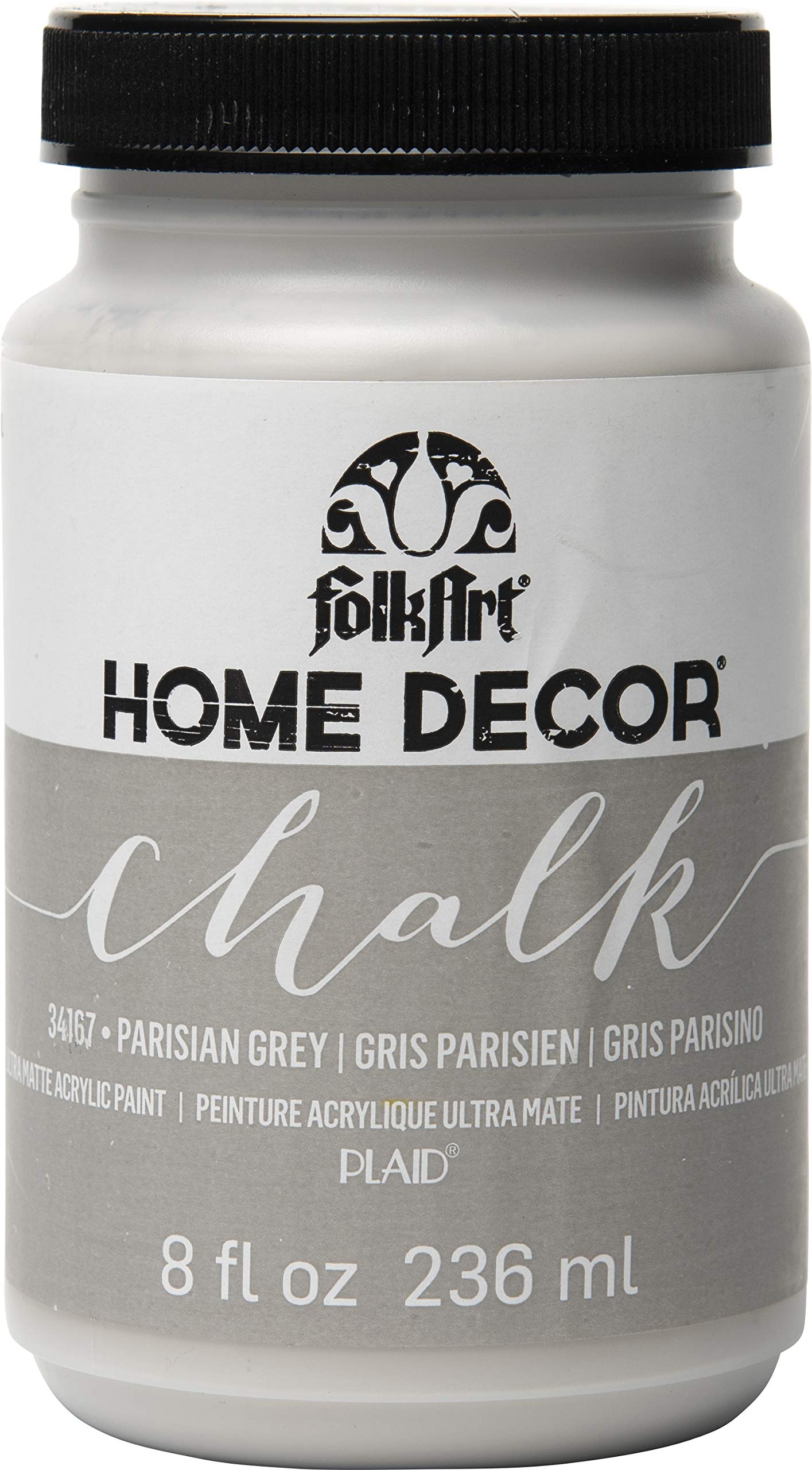FolkArt Chalk Furniture & Craft Paint - 8 oz Parisian Grey - Non-Toxic Matte Finish for DIY Home Decor, Wood, Metal & Fabric - Perfect for Upcycling, Shabby Chic & Vintage Projects