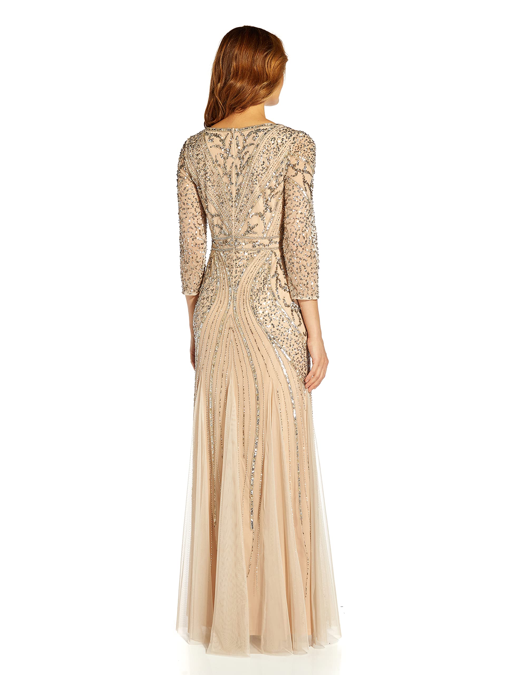 Adrianna Papell Women's Beaded Mesh Godet Gown - Elegant Evening Dress for Prom, Wedding & Formal Events