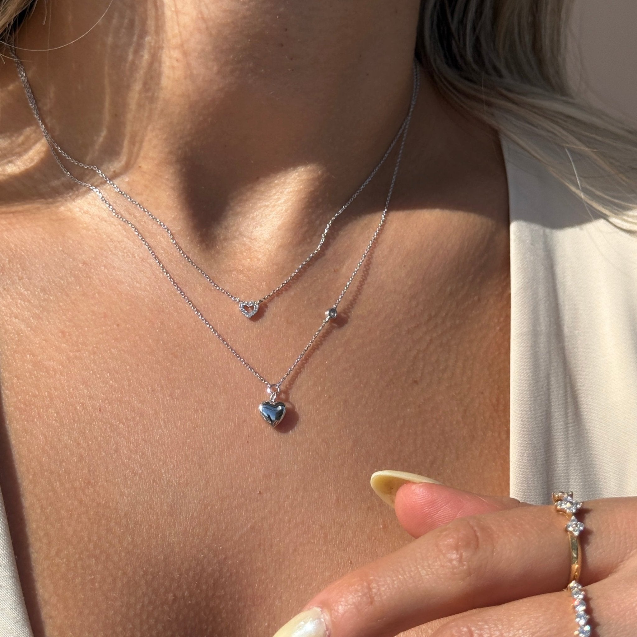 14K White Gold Bubble Heart and Diamond Pendant Necklace for Women - Elegant Layering Piece for Valentine's Day, Anniversary & Special Occasions