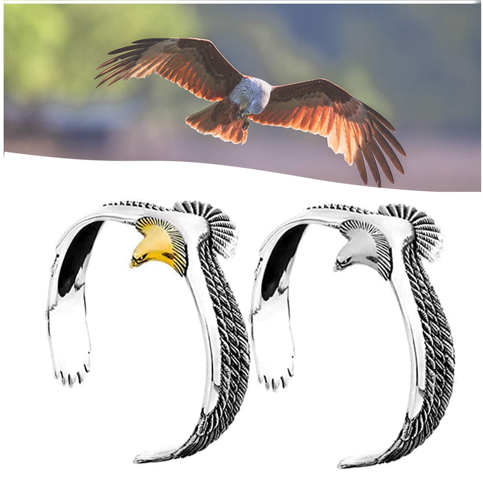 Vintage Retro Eagle Cuff Bracelet Set - 2 Pcs Adjustable Rock Punk Bangle Wristbands for Men & Women (Silver + Gold) | Perfect for Gothic, Boho, and Concert Fashion Accessories