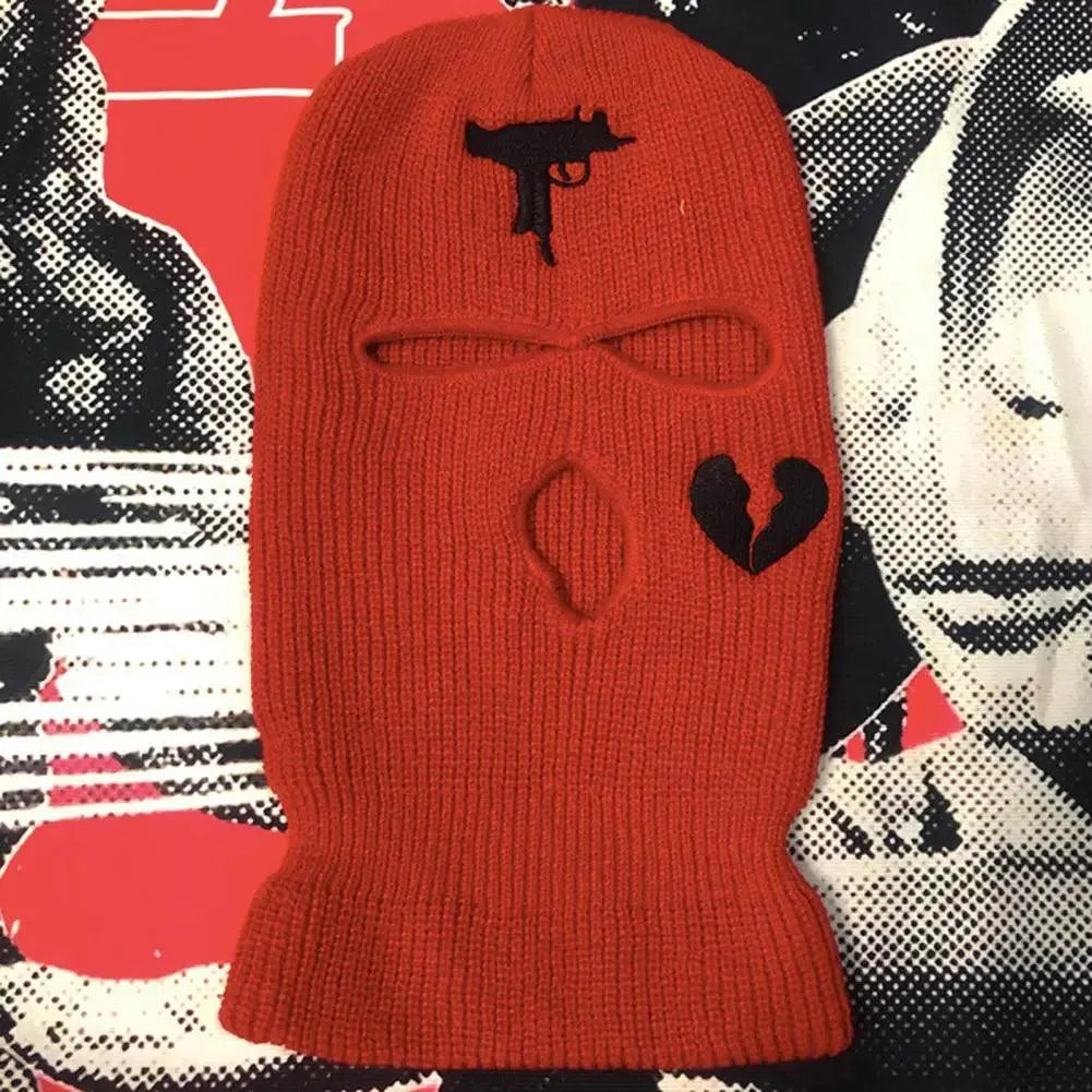 3 Hole Knit Ski Mask Balaclava - Winter Thermal Full Face Cover with Heart Embroidery - Y2K Style Cycling & Skiing Face Mask for Cold Weather Protection - Perfect for Snowboarding, Motorcycling & Outdoor Winter Sports