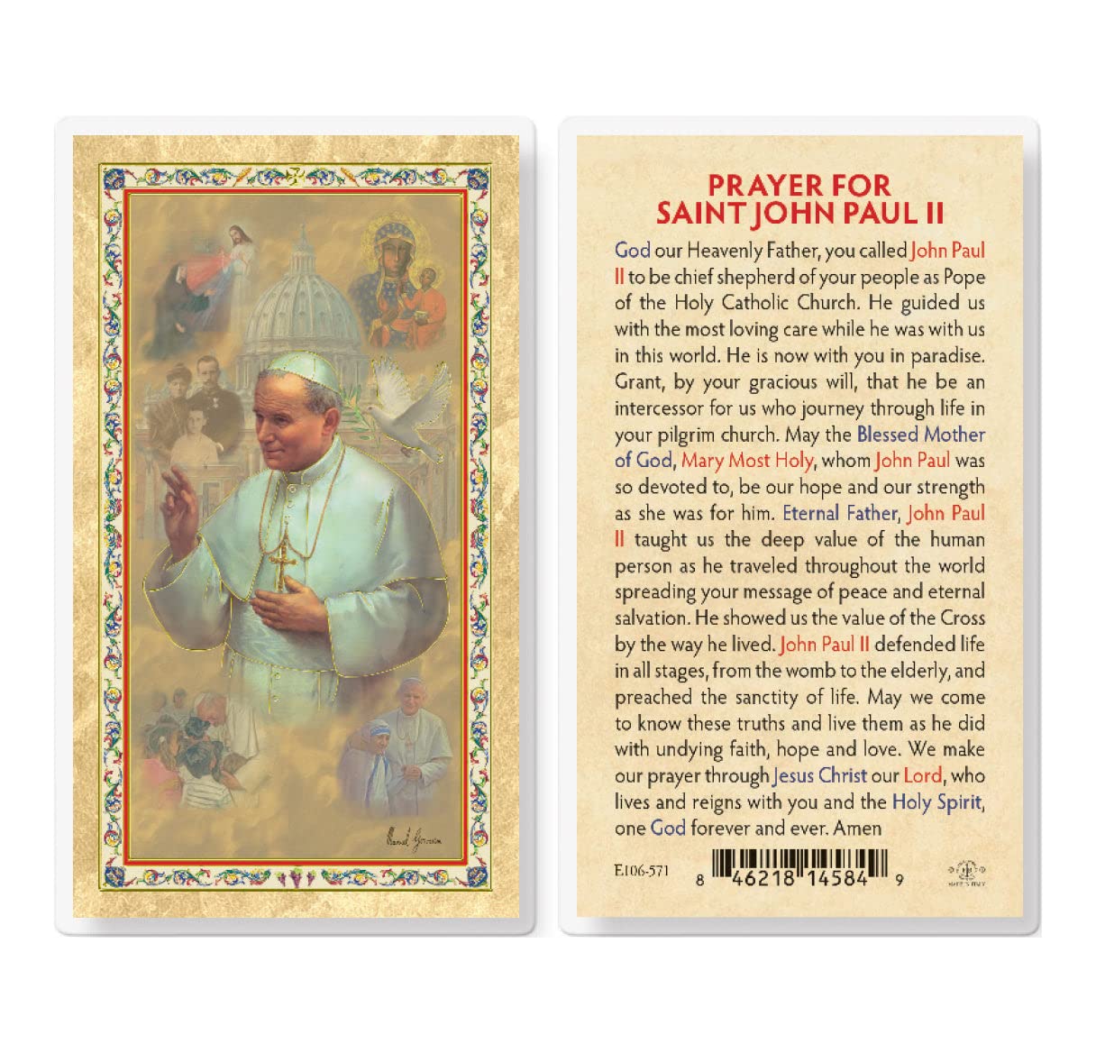 St. John Paul II Catholic Prayer Cards - Pack of 25 Gold-Stamped Laminated Holy Cards with Prayer on Back for Religious Devotion, First Communion, Confirmation Gifts & Bible Study