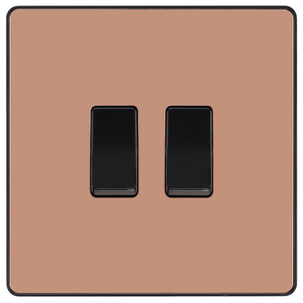BG Evolve Polished Copper 2G Intermediate Light Switch - Modern Electrical Switch for Home & Office - Perfect for Bedrooms, Hallways & Staircases