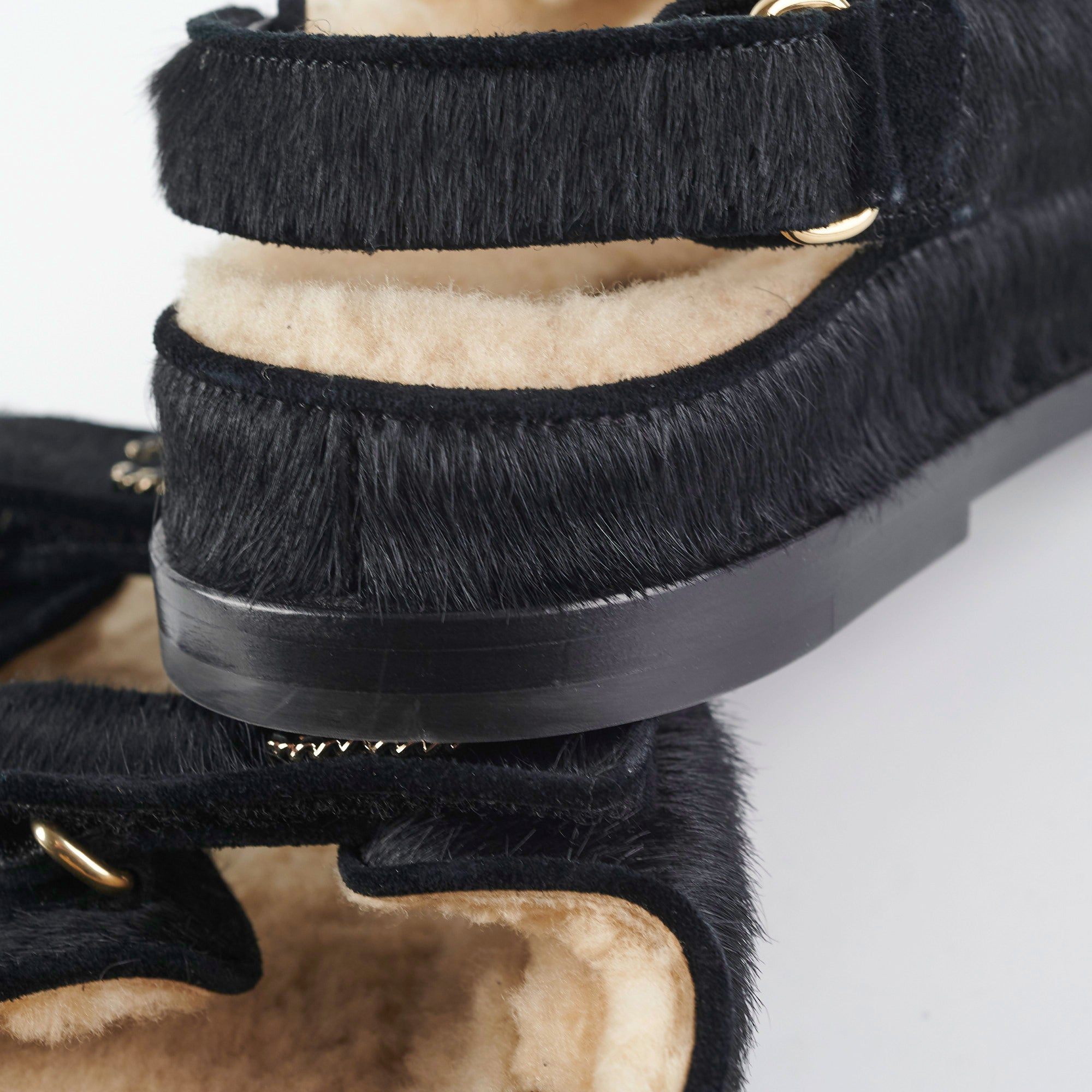 Chanel Black Calf Hair Sandals Size 36 - Luxury Women's Designer Shoes for Summer 2023 | Perfect for Weddings, Parties & Beach Vacations