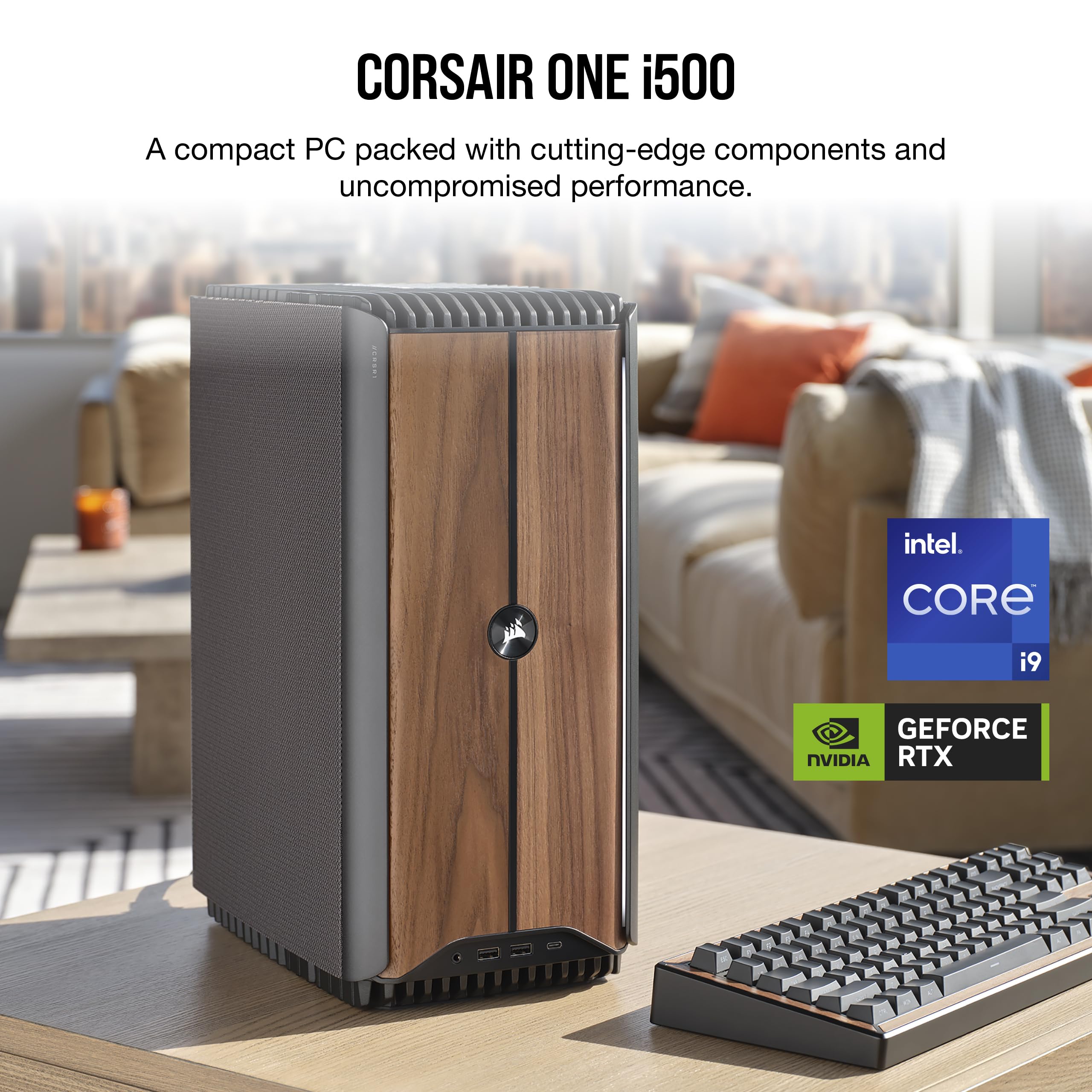 CORSAIR ONE i500 High-Performance Gaming PC - Intel® Core™ i9 14900K Liquid Cooled CPU & NVIDIA® GeForce RTX™ 4080 Super GPU - 32GB DDR5 RAM - 2TB NVMe SSD - Wood Dark Finish - Perfect for 4K Gaming, VR, and Content Creation
