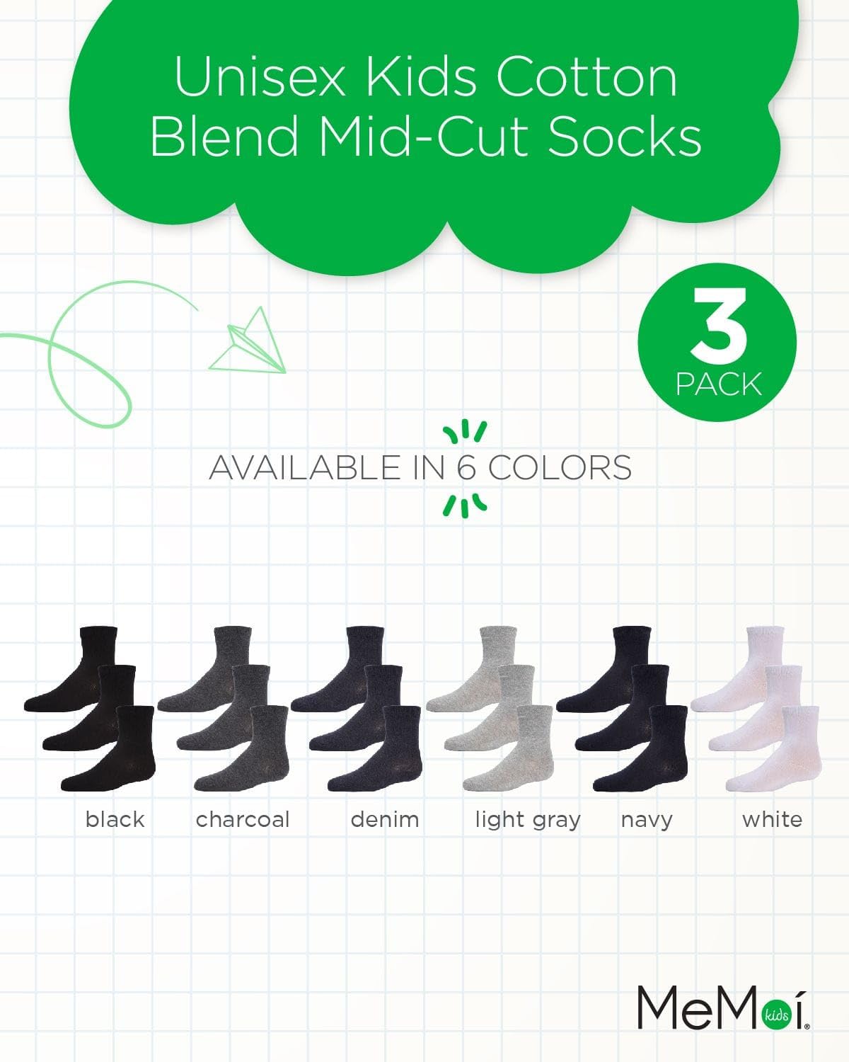 MeMoi Unisex Cotton Blend Mid-Cut Socks 3-Pack - Breathable Comfort Socks for Men & Women - Perfect for Casual Wear, Sports & Daily Activities