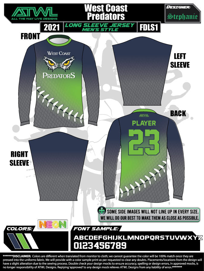 WC Predators Fade Long Sleeve Men's Full Dye Jersey - Breathable Performance Shirt for Football, Soccer & Outdoor Sports