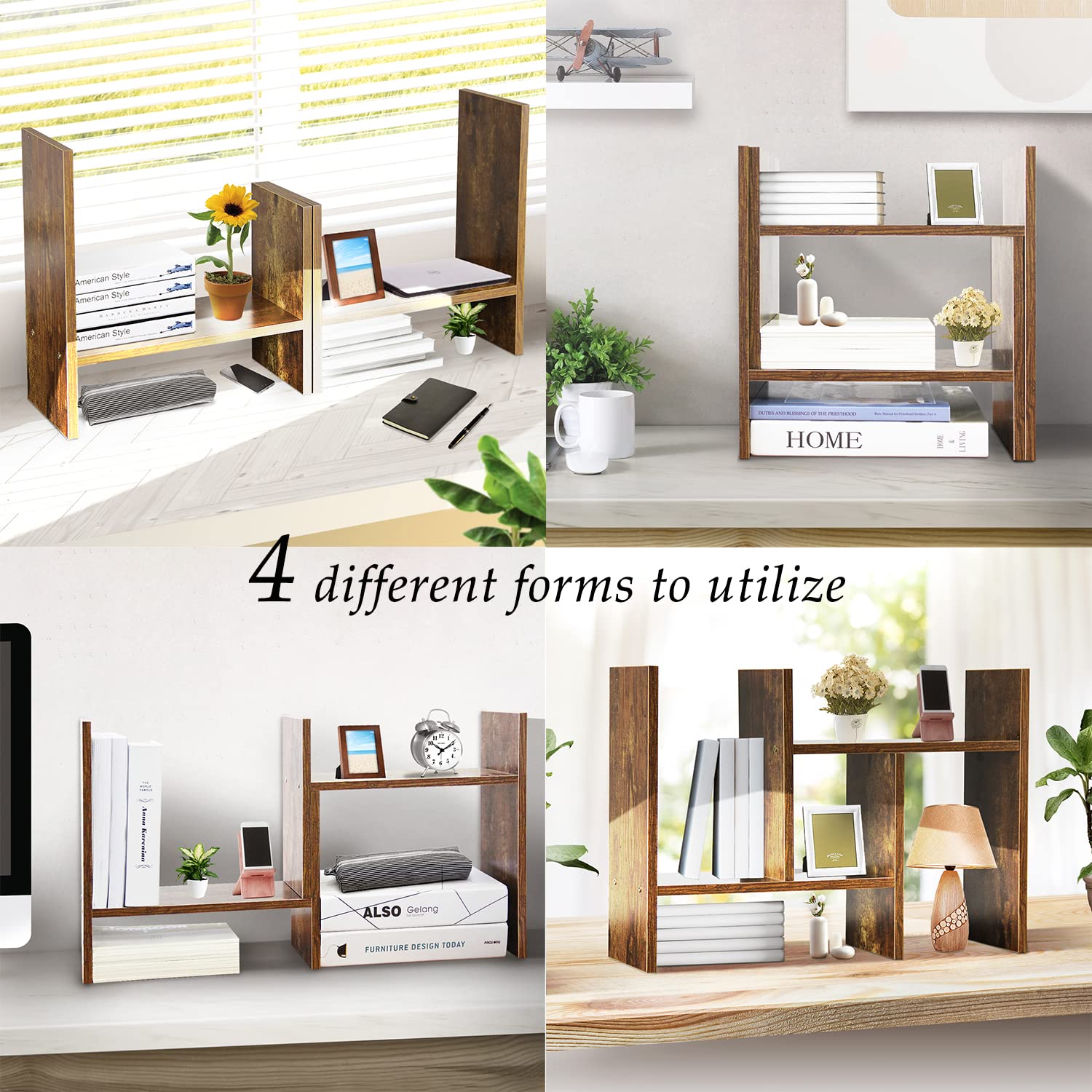 Adjustable Wood Desk Shelf Organizer - Multipurpose Desktop Storage for Office & Home - Mini Bookcase & Display Rack - Perfect for Workspace Organization, Book Display, and Home Decor
