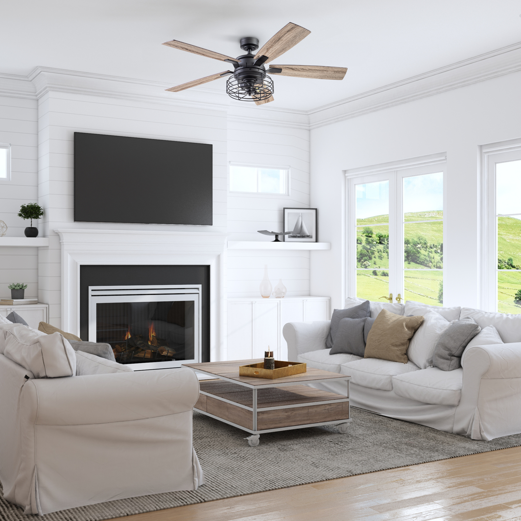 52 Inch Matte Black Remote Control Ceiling Fan with Light - Quiet, Energy Efficient - Perfect for Living Room, Bedroom, and Outdoor Spaces