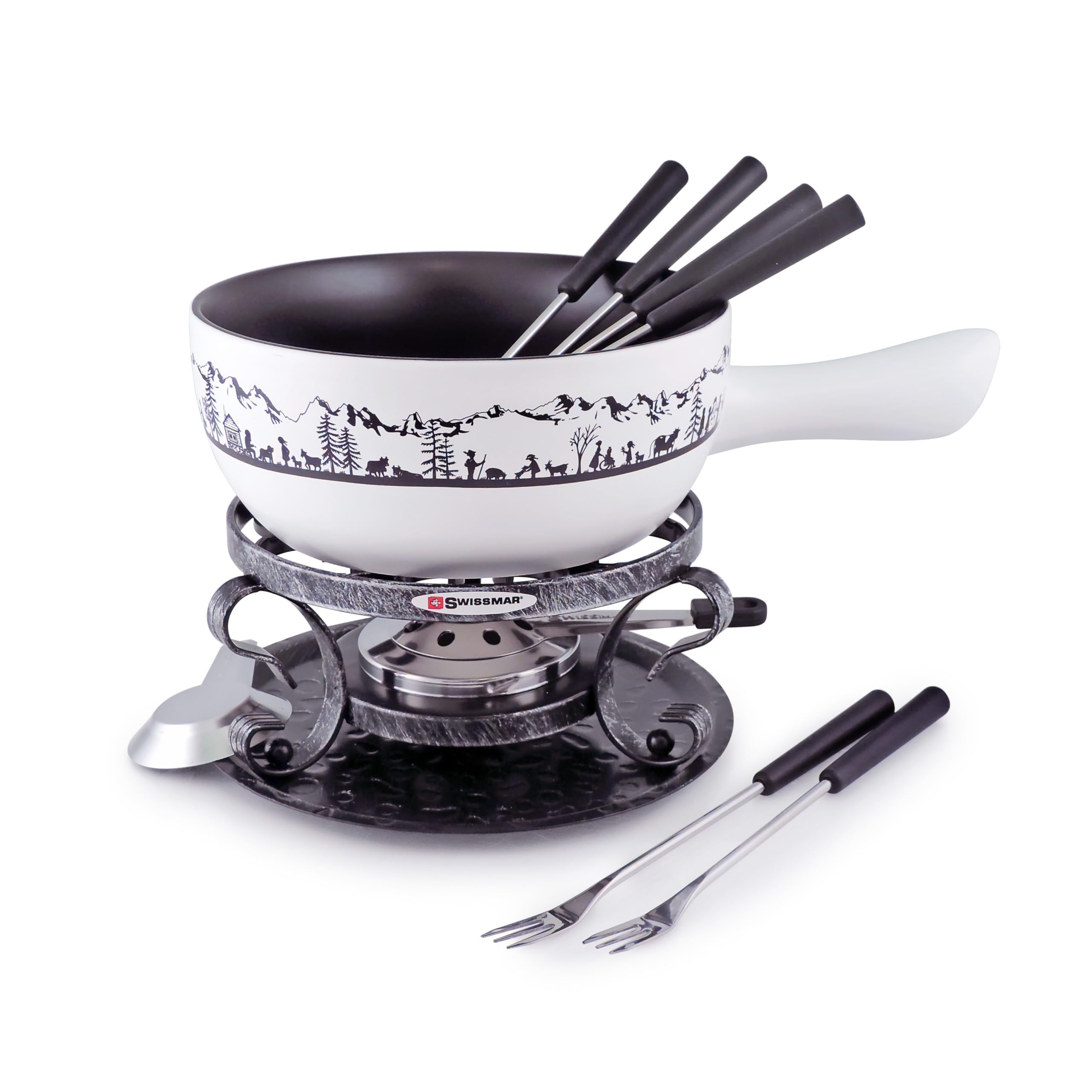 Premium Swissmar Heidi Cheese Fondue Set - 2.8 QT Ceramic Pot with Rechaud Burner, 6 Forks & Recipe Card - Perfect for Melting Cheese, Chocolate & Caramel - Elegant White - Ideal for Dinner Parties, Romantic Dates & Family Gatherings