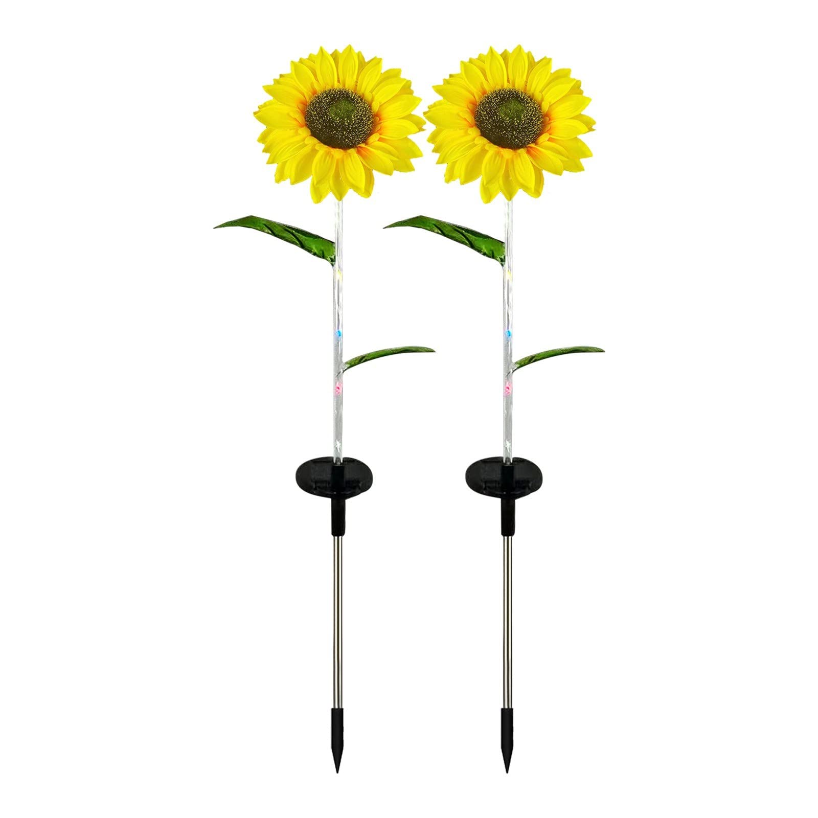 2 Pack Sunflower LED Solar Lights - Color Changing Gradient Outdoor Garden Stake Lights, Warm White & Multicolor, Waterproof Auto On/Off - Perfect for Patio, Lawn, Wedding, Party & Yard Decor