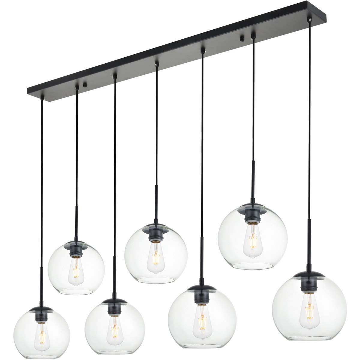 Huntington 7-Light 8-Inch Black Pendant Ceiling Light Fixture - Modern Dining Room, Kitchen Island, or Entryway Lighting