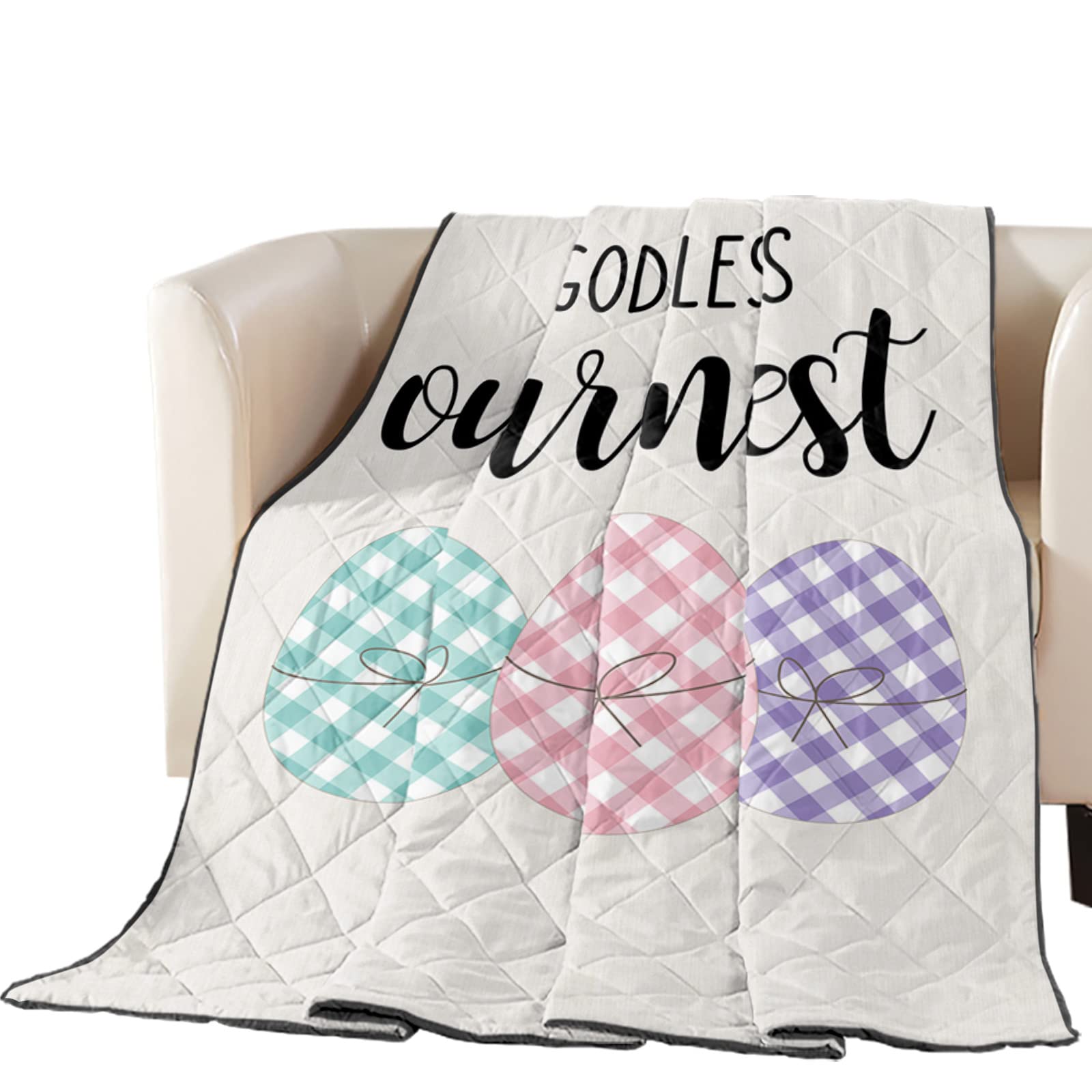 EZON-CH California King Size Reversible Quilt Set - Soft Lightweight All-Season Comforter with Easter Plaid Egg Design (Gods Bless Our Nest) for Kids & Adults | Bedspread Coverlet for Master Bedroom, Guest Room & Living Room Couch