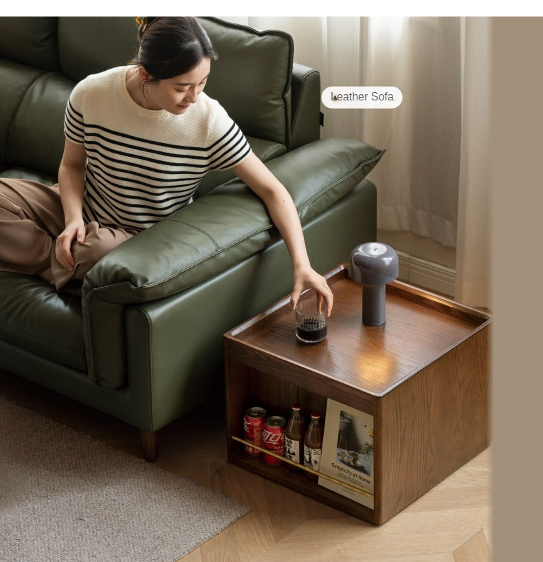 Solid Oak and Black Walnut Wood Rocking Coffee Table - Rustic Movable Side Table for Living Room, Patio, or Outdoor Use