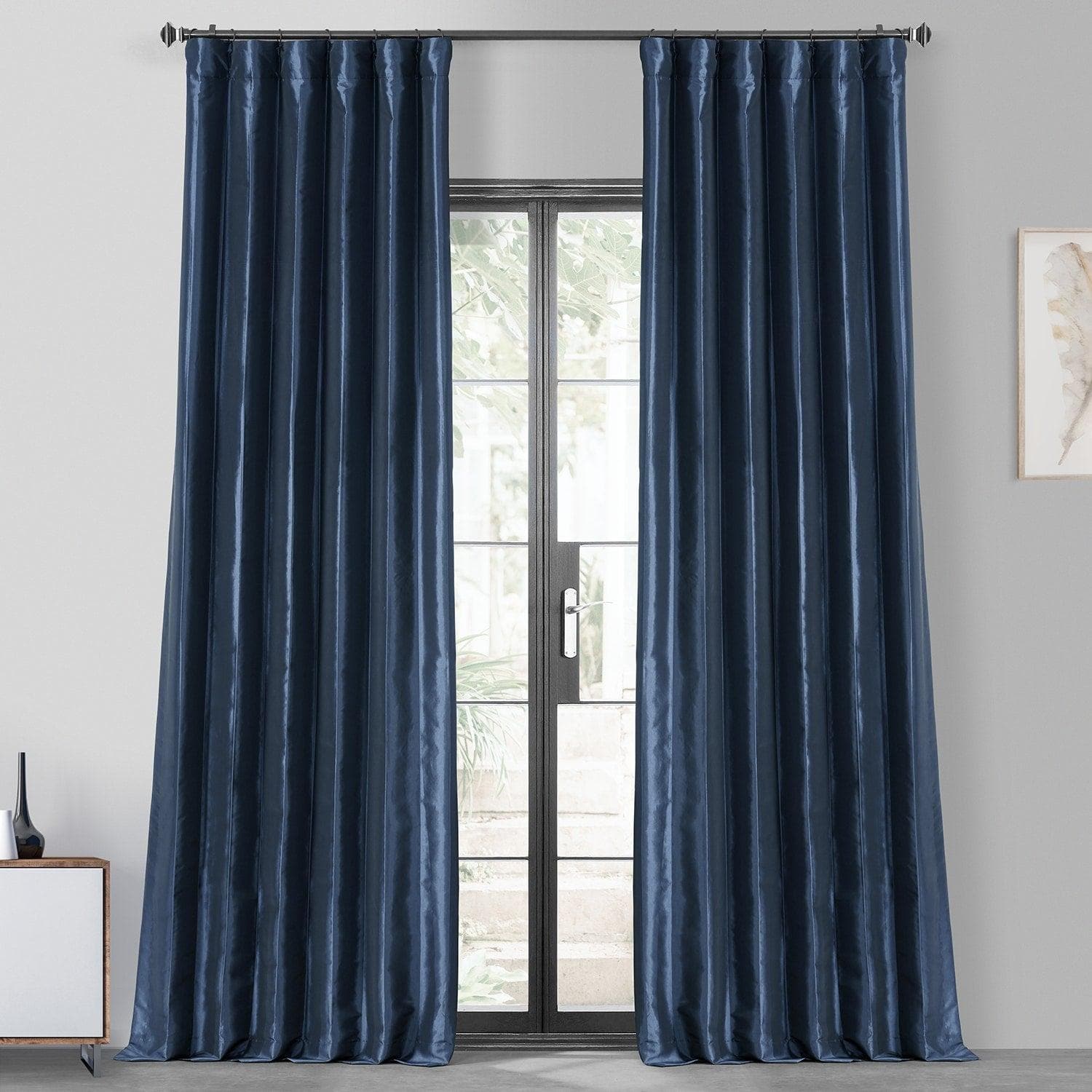 Navy Blue Faux Silk Taffeta Blackout Curtains for Bedroom - Thermal Insulated Window Drapes for Living Room & Nursery, Noise Reducing & Light Blocking (52x84 Inch)