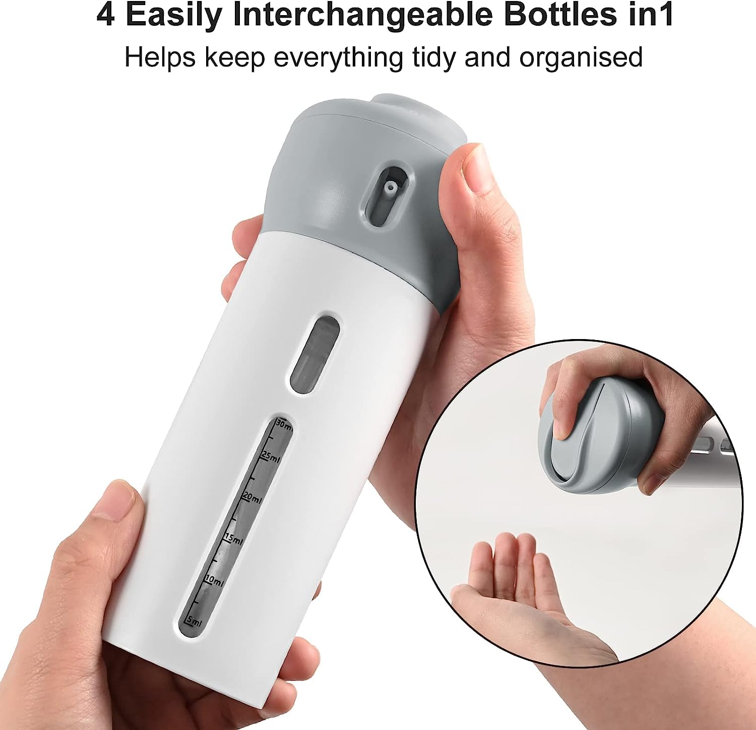 Slyford ABS 4-in-1 Travel Shampoo Lotion Gel Dispenser Set - 4x 40ml Leak-Proof Cosmetic Pump Bottles for Shampoo, Conditioner, Body Wash & Lotion (Multi-Color) - Perfect for Gym, Travel, Camping & Home Bathroom Organization