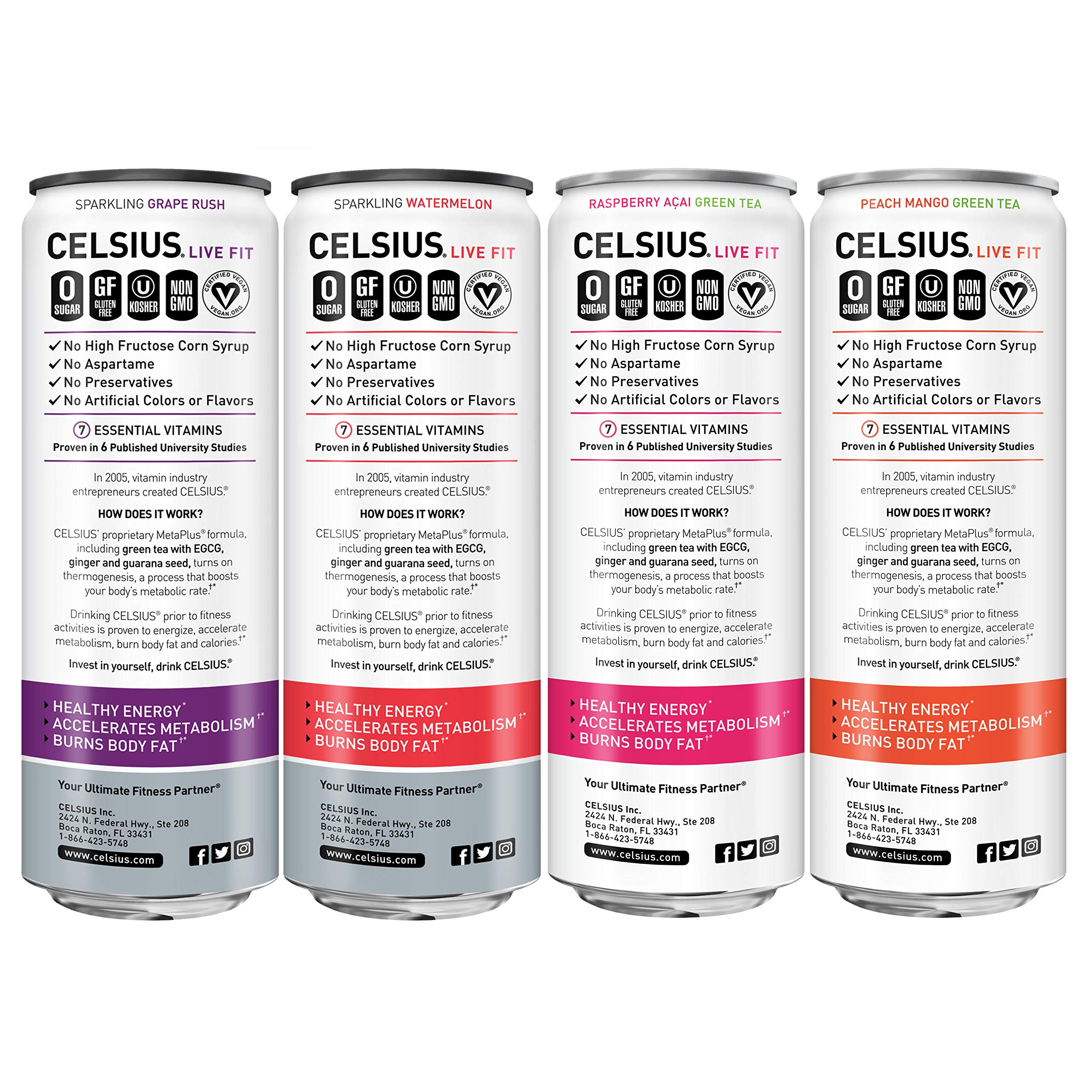 CELSIUS Fitness Drink 4-Flavor Variety Pack - Zero Sugar Energy Drinks, 12oz Slim Cans (12 Pack) - Pre-Workout & Post-Workout Hydration for Athletes & Gym Lovers