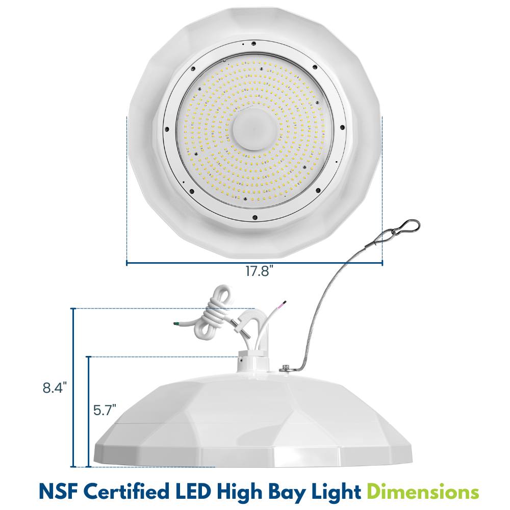 NSF Certified LED High Bay Light 150W - 21,900 Lumens, 5000K Daylight, 120-277V, 400W Metal Halide Replacement - Perfect for Commercial Kitchens, Warehouses & Food Processing Facilities