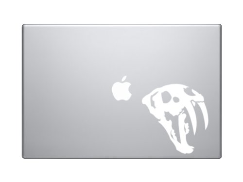 Sabre Tooth Tiger Skull Decal - 5 Inch White Vinyl Sticker with Sharp Teeth - Perfect for 13 Inch Laptops, Cars, Windows & DIY Decor - Durable Waterproof Decorative Sticker for Home, Office & School Projects