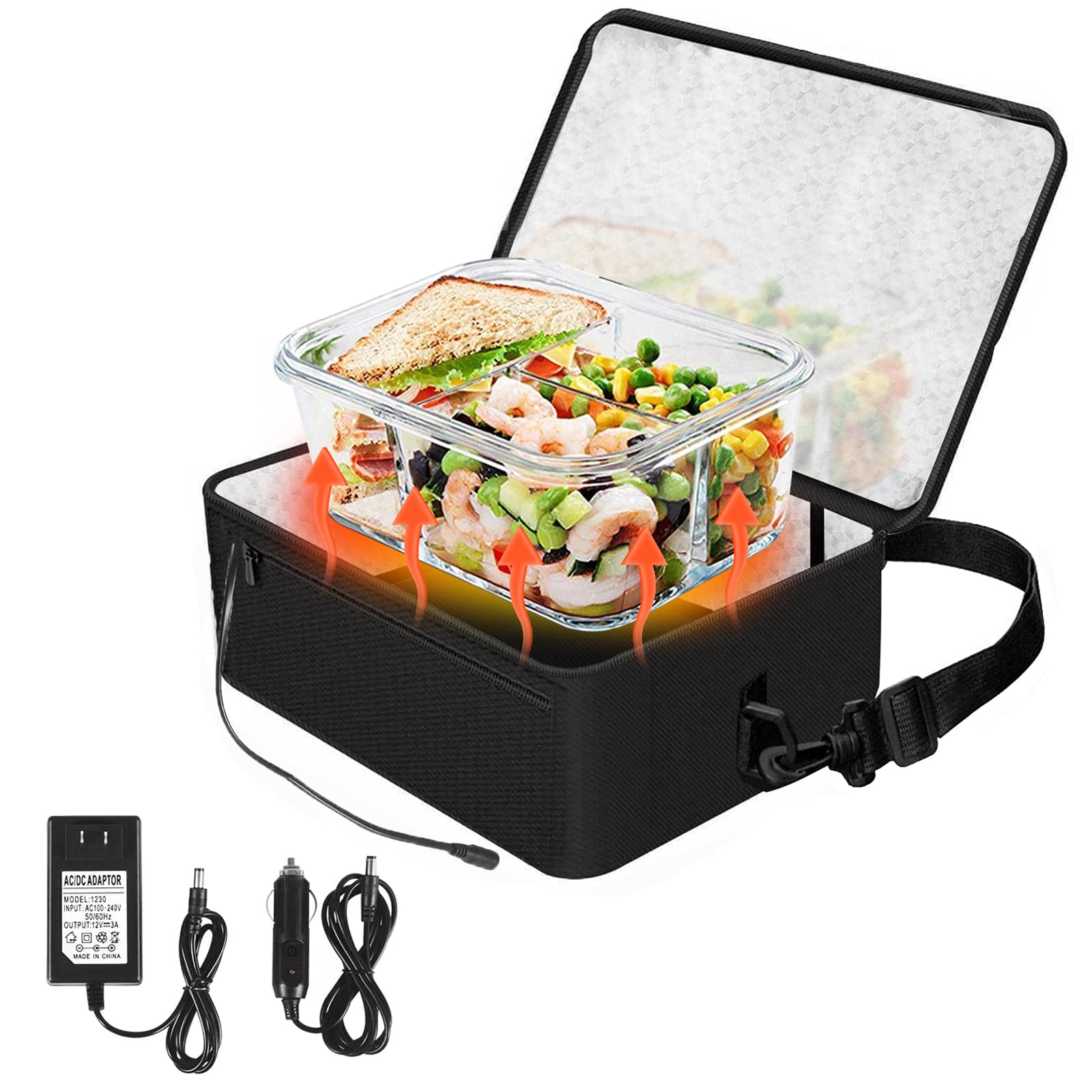 12V & 110V Portable Food Warmer - Mini Electric Lunch Heater Bag for Car, Travel, Camping | Reheat Meals at Work, Home & On The Go | Compact Personal Food Oven for Hot Meals Anywhere