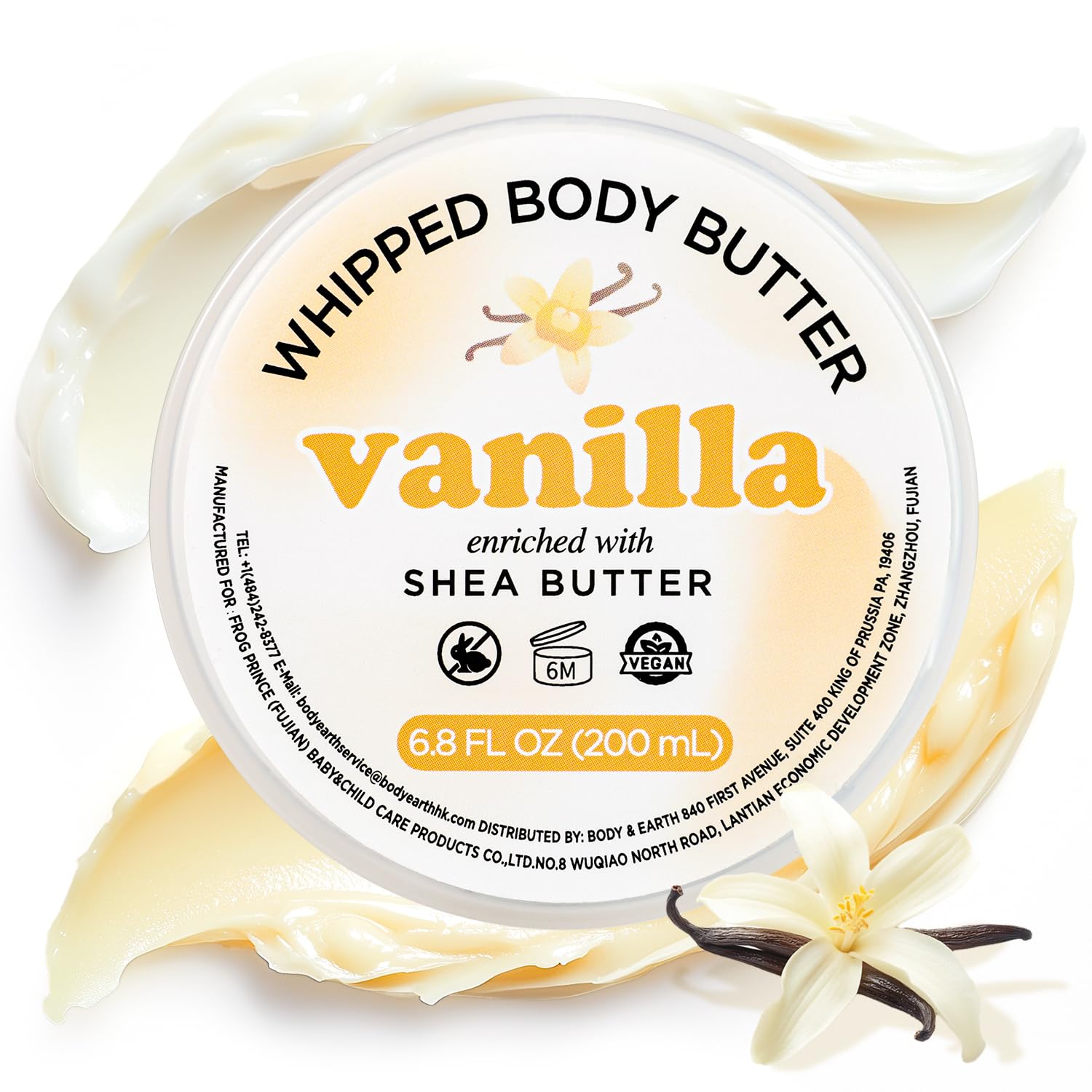 Vanilla Whipped Shea Body Butter for Dry Skin - Natural Moisturizing Cream for Women, Long Lasting Hydration, Vanilla Scented Body Care (6.8 fl oz) - Perfect for Daily Skincare Routine & Post-Shower Moisturizing