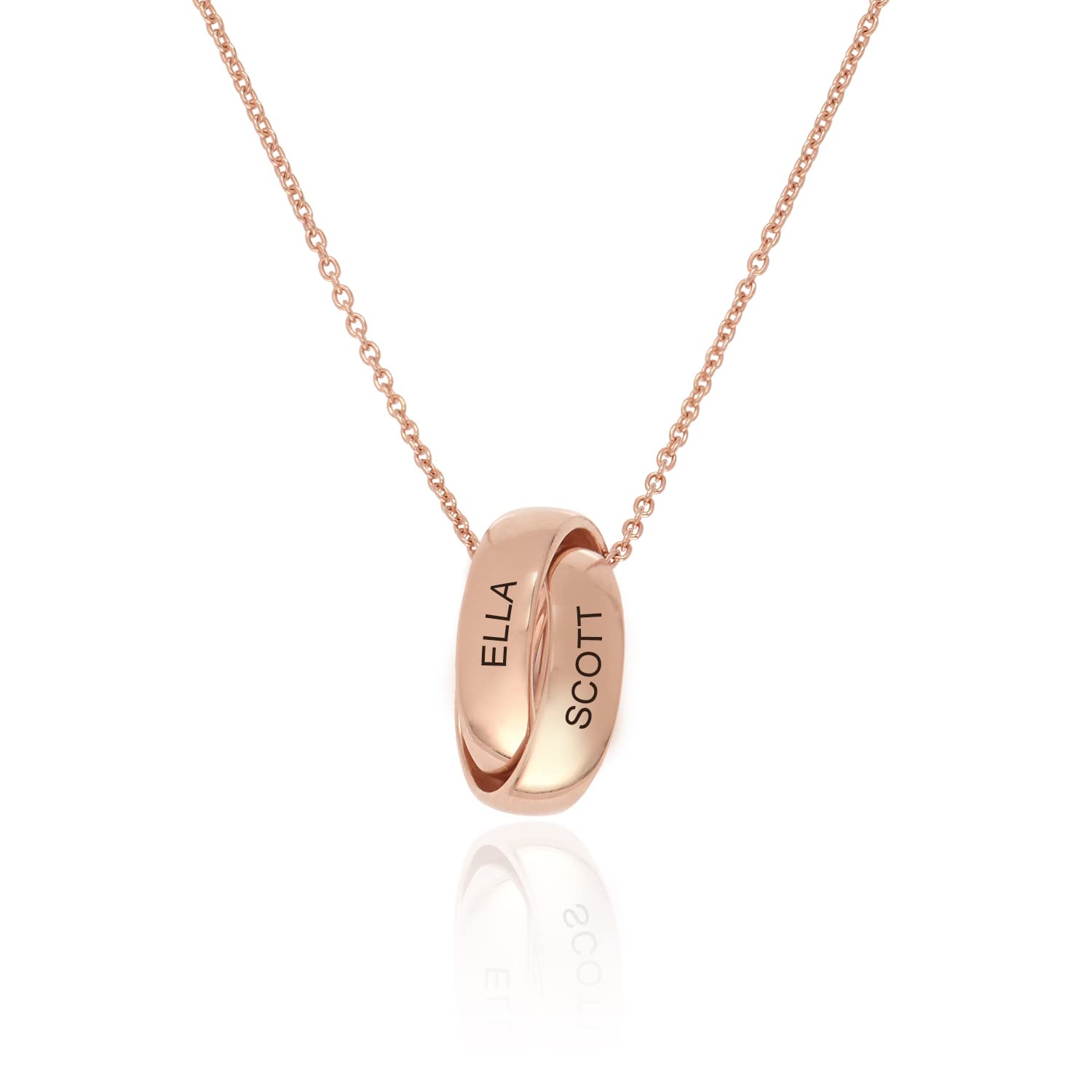 Personalized Interlocking Russian Ring Duo Necklace - Custom Engraved Two Rings with Diamond Option in Sterling Silver, Gold & Rose Gold - Unique Gift for Women, Mother's Day & Birthday - Perfect for Romantic Occasions & Special Celebrations