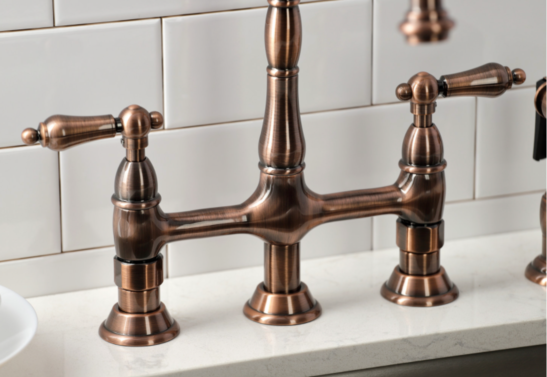 Stainless Steel Lever Handles Bridge Kitchen Faucet with Pull Down Side Sprayer - Perfect for Modern Farmhouse & Commercial Style Sinks