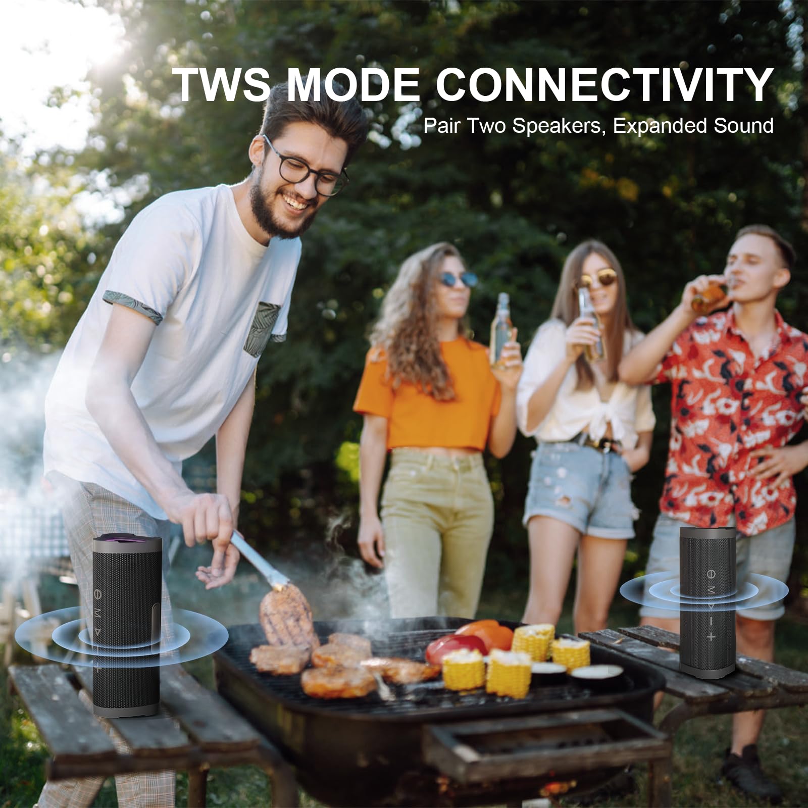 Vanzon V40 Portable Wireless Bluetooth Speaker - 24W Loud Stereo Sound, 24H Playtime, TWS Pairing, IPX7 Waterproof - Perfect for Home, Outdoor, Travel, Beach, and Pool Parties