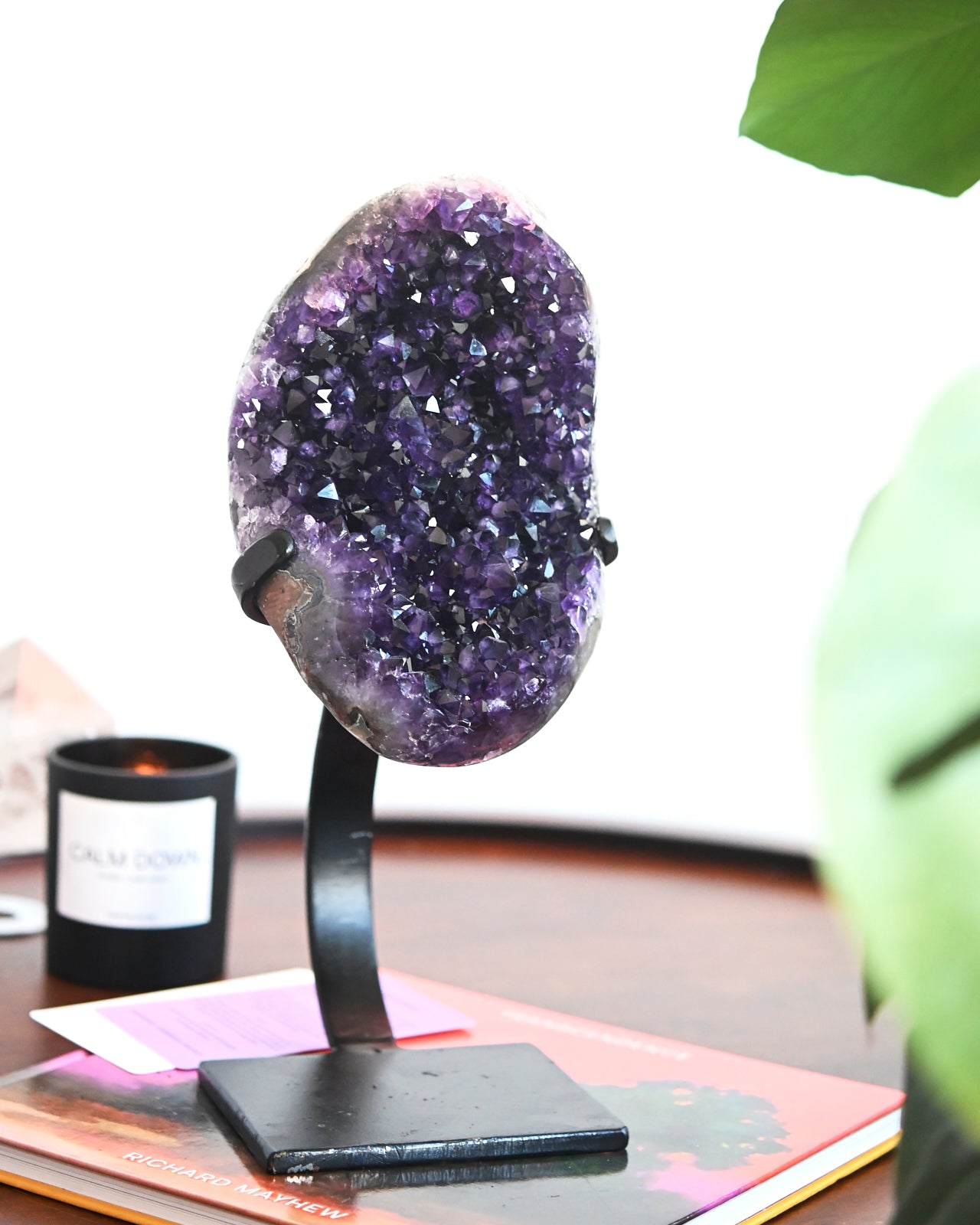 LG Amethyst Geode Crystal on Decorative Stand - 7.2lbs Natural Purple Amethyst Cluster for Home Decor, Meditation & Healing Crystal Gifts