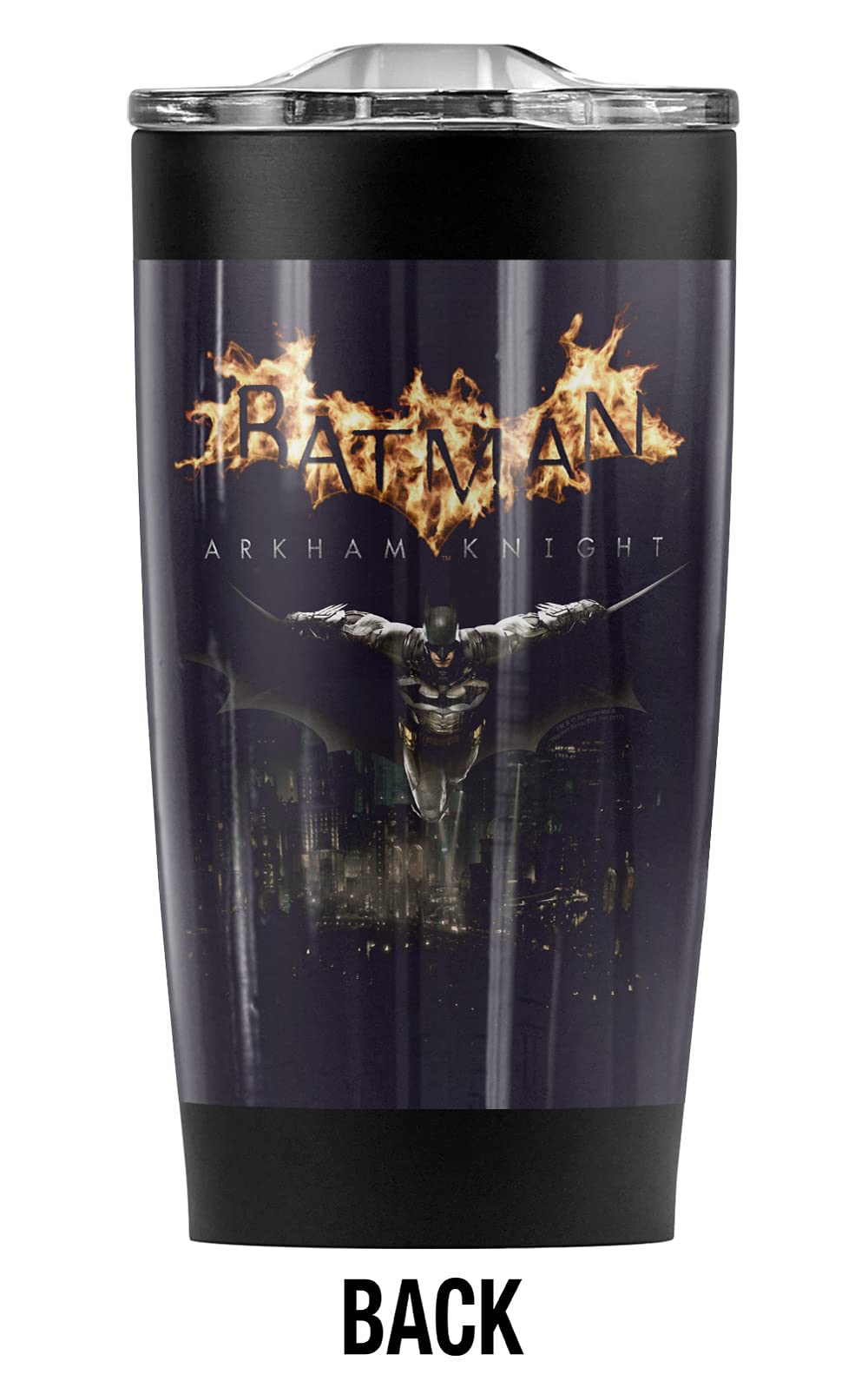 Batman: Arkham Knight Stainless Steel Travel Mug 20oz - Vacuum Insulated Double Wall Coffee Tumbler with Leakproof Lid | Keeps Hot & Cold Beverages Perfect Temperature | Great for Office, Commuting, Gaming & Superhero Fans Gifts
