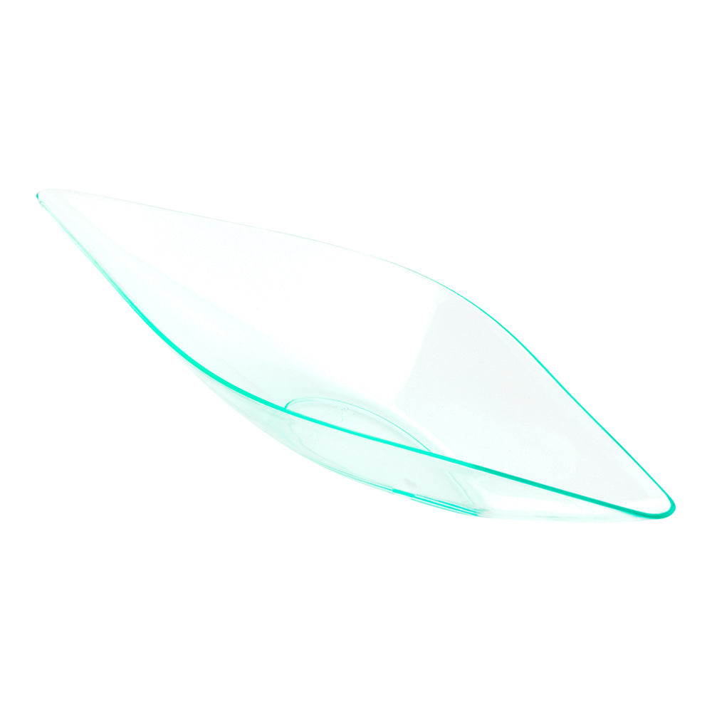 100-Pack Seagreen Plastic Canoe Dishes & 100-Pack Silver Mini Plastic Spoons for Parties, Picnics, Camping, and Outdoor Events