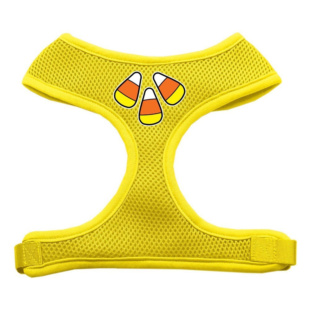 Candy Corn Pattern Soft Mesh Dog Harness - Adjustable Yellow Pet Vest for Small Dogs | Perfect for Halloween Costumes, Daily Walks & Outdoor Adventures