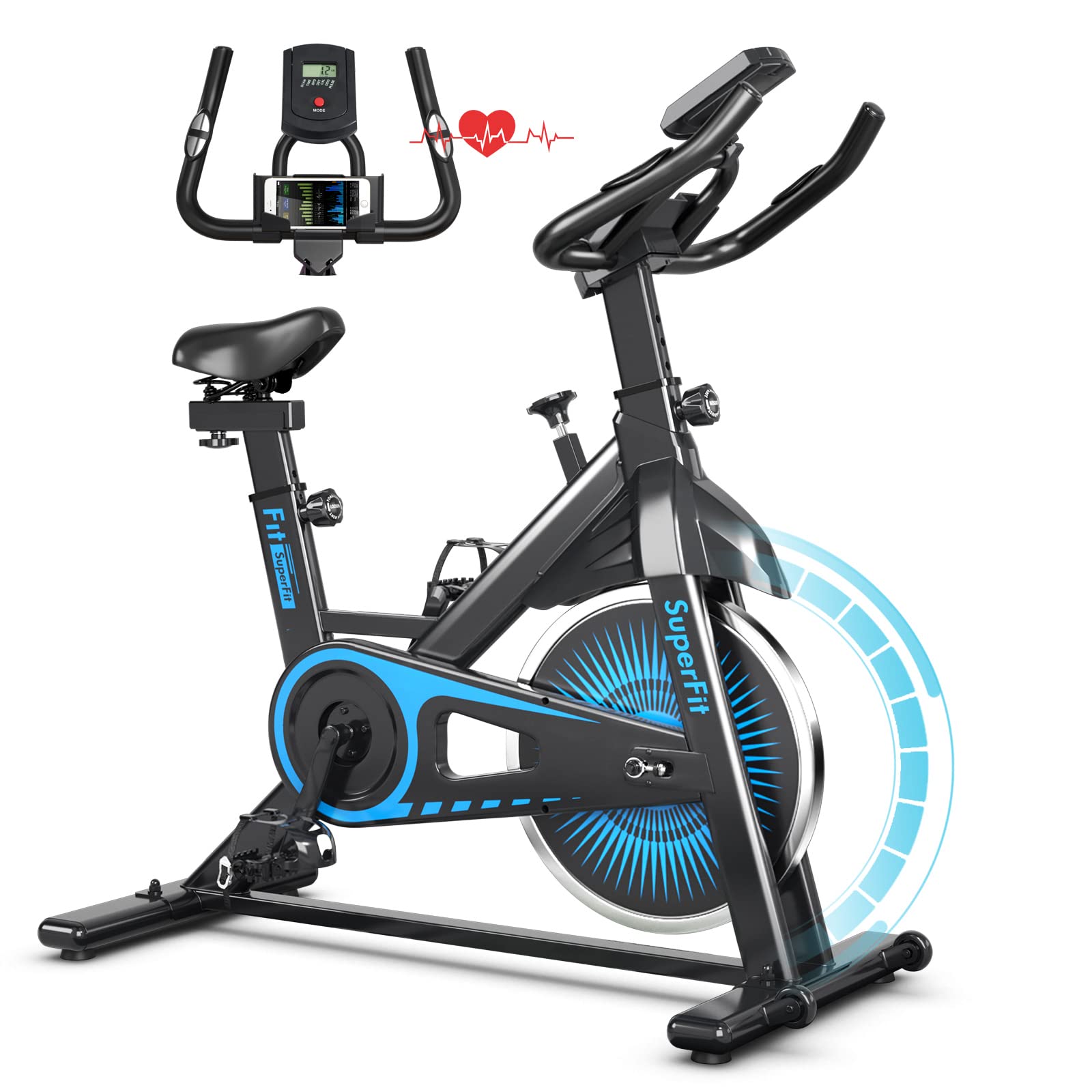 GYMAX Stationary Exercise Bike for Home Gym - Indoor Cycling Bike with LCD Monitor & Heart Rate Sensor, Adjustable Seat & Quiet Belt Drive - Perfect for Cardio Workout, Weight Loss & Home Fitness Training