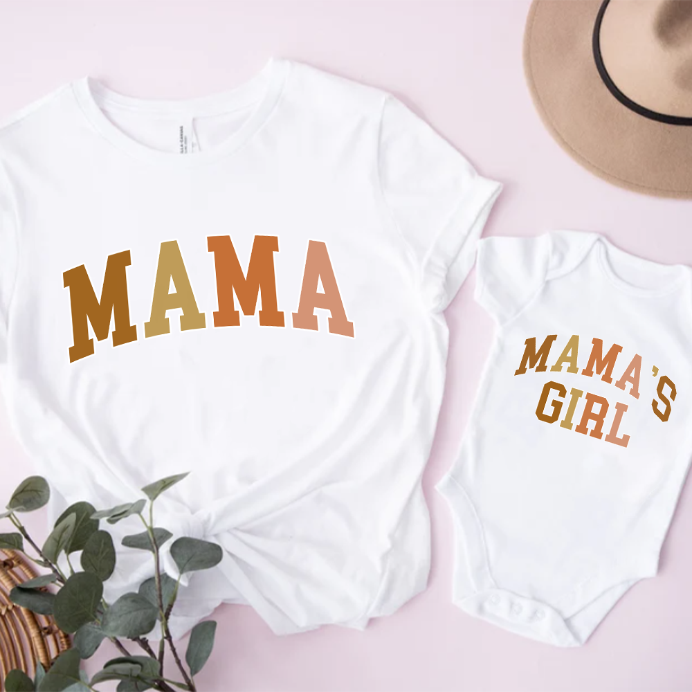 Autumn Matching T-Shirt & Baby Vest Set for College Moms & Daughters - Perfect for Family Photos, Campus Visits & Fall Outfits