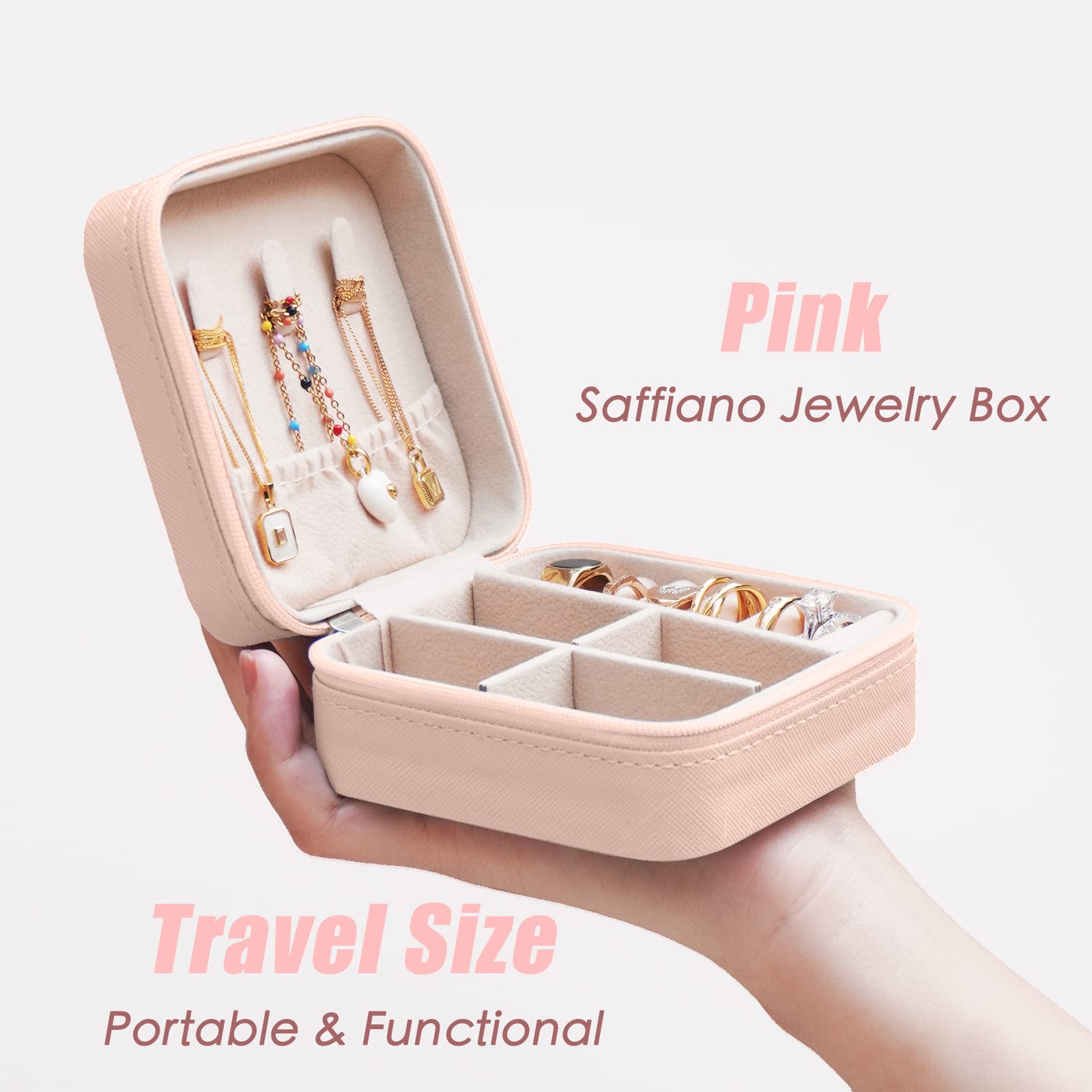 Portable Travel Jewelry Organizer Box - Mini Jewelry Case for Women, Small Jewelry Storage Essential for Travel | Bridesmaid Proposal Gift, Wedding Accessories | Perfect for Vacations, Business Trips & Daily Use (Pink Peach, 1pc)