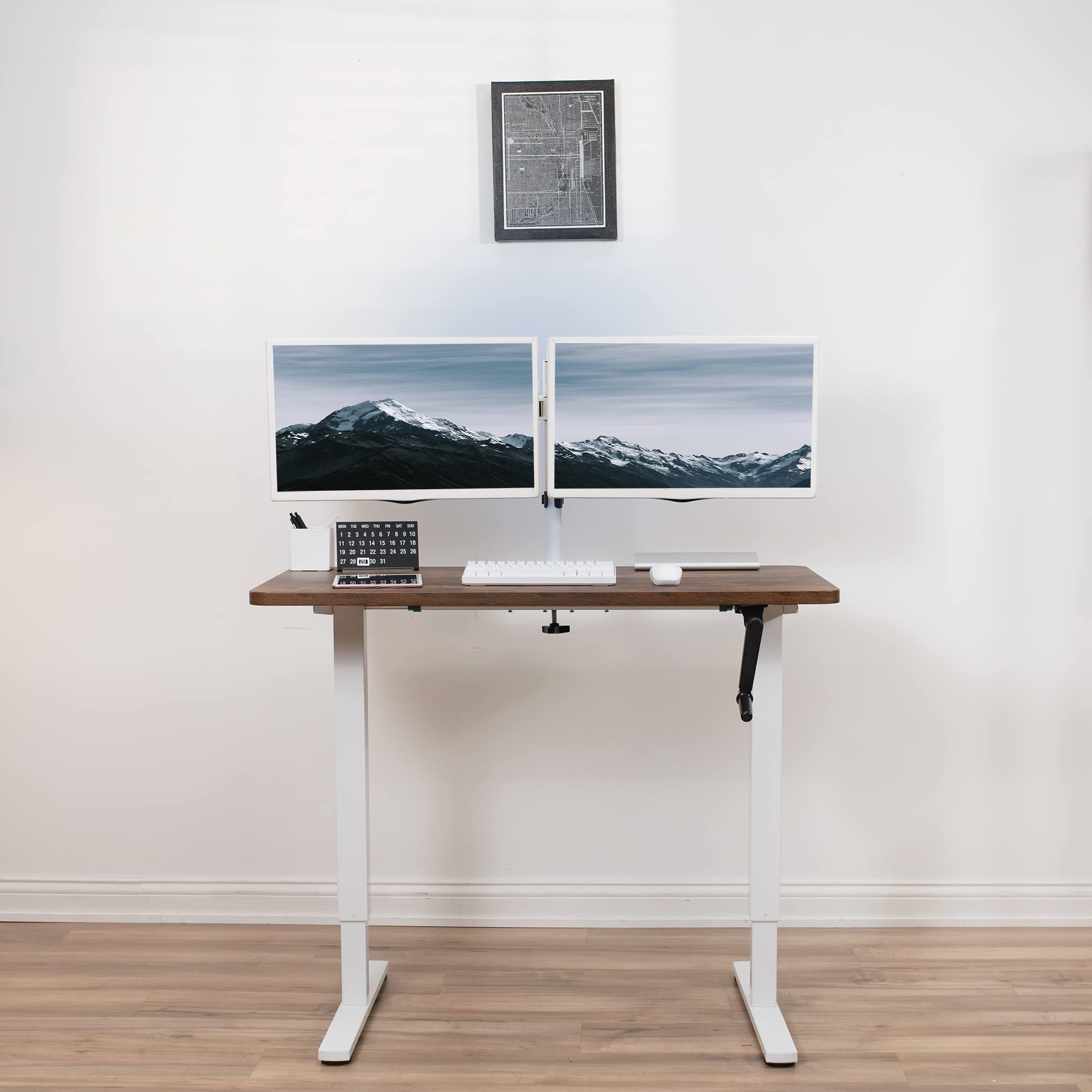 VIVO Compact Hand Crank Standing Desk Frame for 35-71 Inch Table Tops - Ergonomic Height Adjustable Base with Foldable Handle, White (DESK-M051MW) - Perfect for Home Office, Study & Workspace