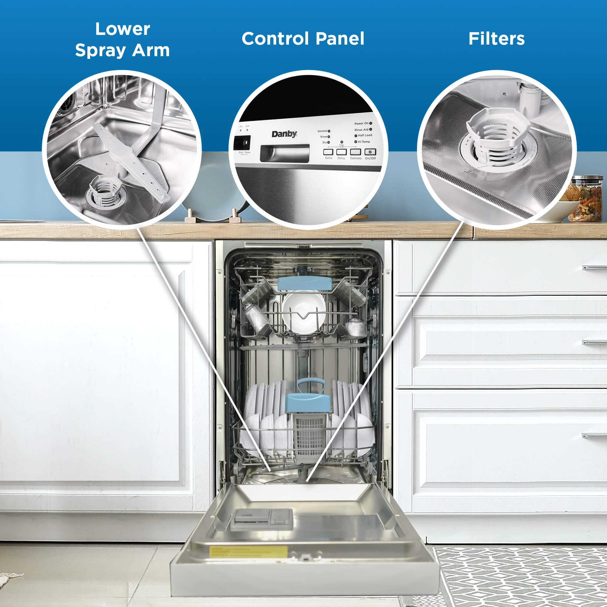 Danby DDW18D1EW 18 Inch Built-In Dishwasher - Energy Efficient, Quiet Operation, White Finish - Perfect for Small Kitchens & Apartments