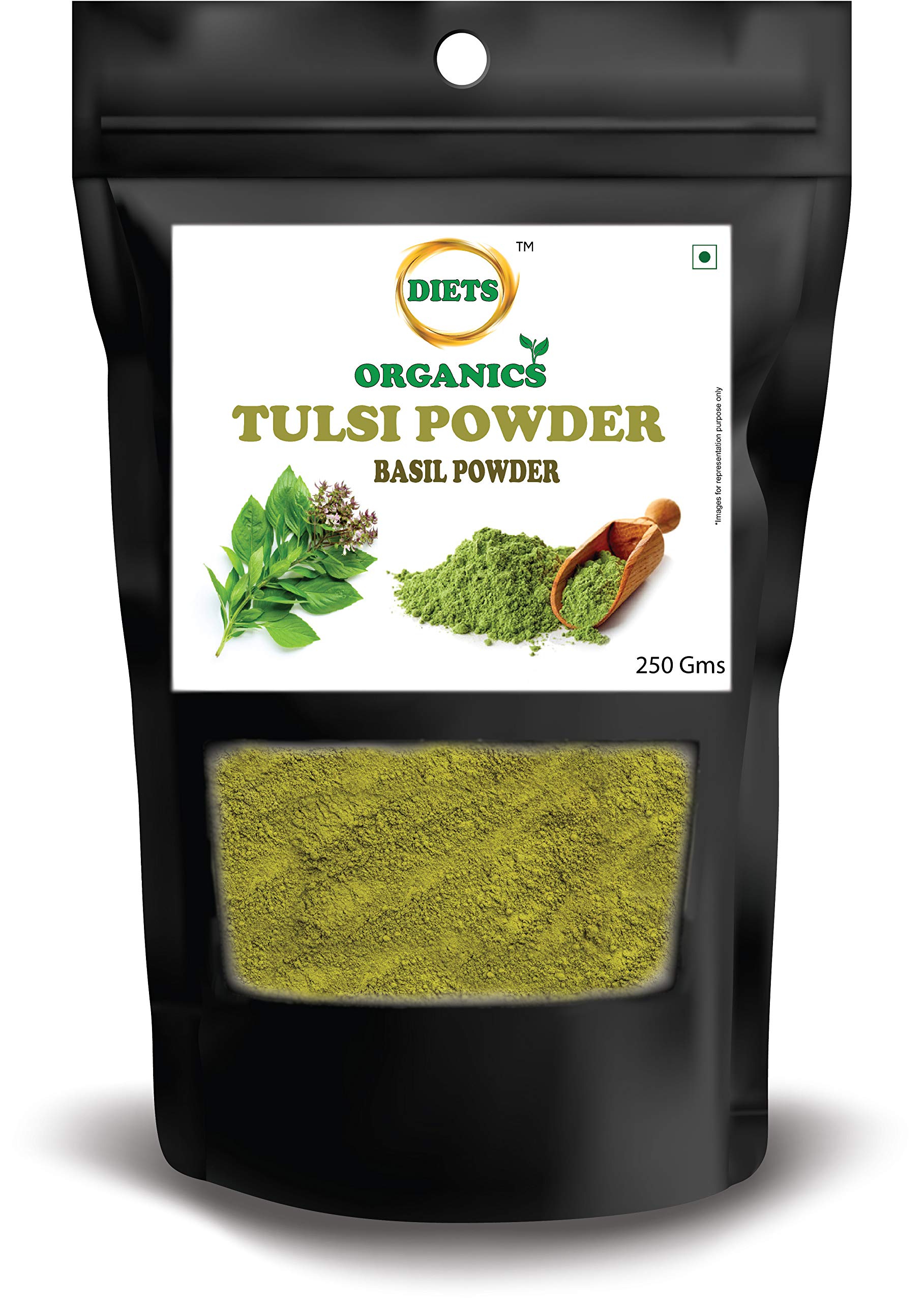 DIETS ORGANICS Pure Thulasi Powder (Tulsi/Basil Leaves Powder) 250g - Natural Ayurvedic Herb for Hair, Skin & Face Care - Perfect for Tea, Cooking & Beauty DIY