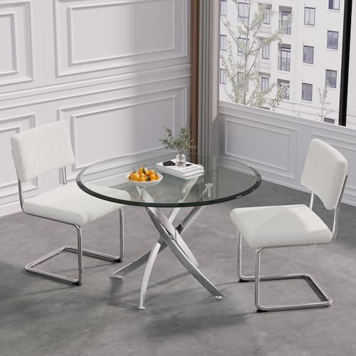 36” Silver Table With 2 White＆silver Chair