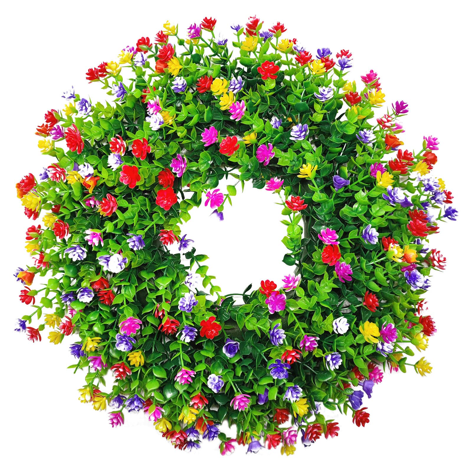 2022 Farmhouse Colorful Cottage Wreath - Durable Artificial Welcome Wreath for Front Door, Spring Home Decor, Indoor & Outdoor Use | Perfect for Seasonal Decorations, Housewarming Gifts, and Holiday Door Hangers