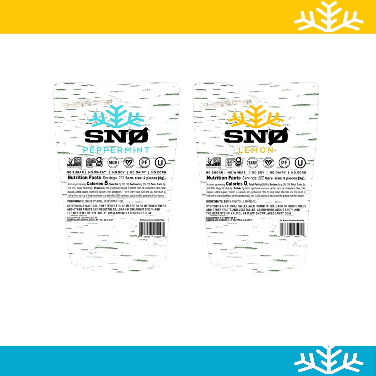 Peppermint & Lemon KETO Xylitol Candy Chips - SNØ 1LB Bag | Sugar-Free, Low Carb, Diabetic-Friendly, Vegan, Gluten-Free, Non-GMO & Kosher Candy | Perfect for Keto Diet, Baking & Healthy Snacking