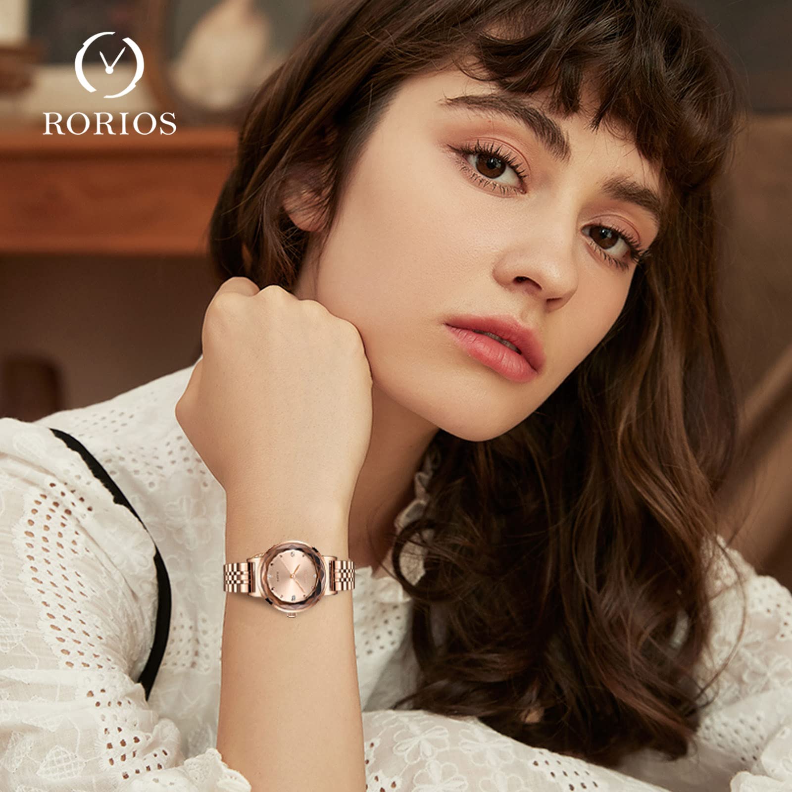 RORIOS Women's Waterproof Analog Quartz Watch - Stainless Steel Strap with Rhinestones - Elegant Ladies Fashion Watch for Daily Wear, Office & Special Occasions