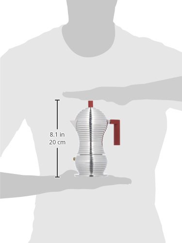 Alessi MDL02/3 R Pulcina Stovetop Espresso Maker - 3 Cup Aluminum Moka Pot with Cast Handle & Knob, Vibrant Red - Perfect for Home Brewing, Camping & Italian Coffee Lovers
